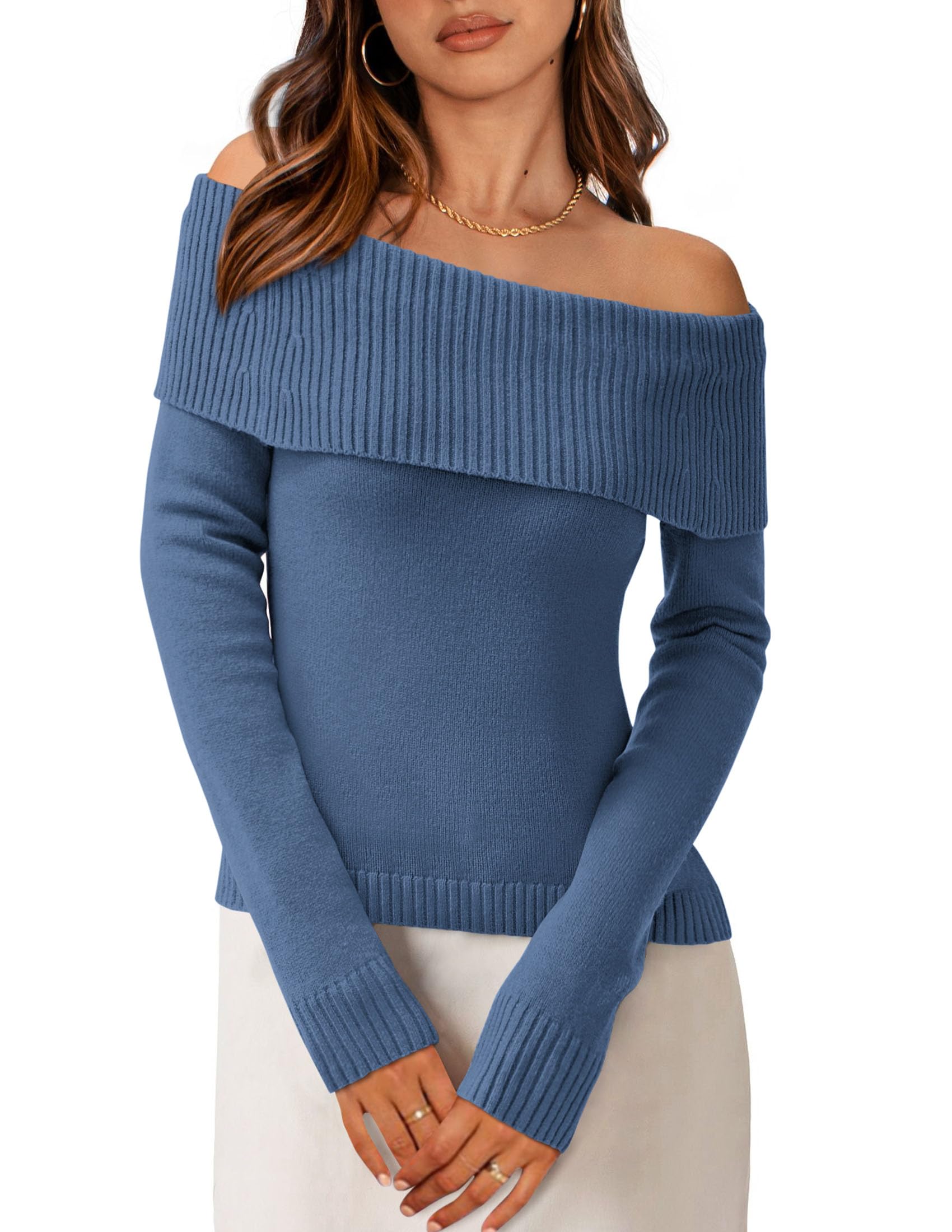 Off the Shoulder Sweater Women Trendy Fall Date Night Tops