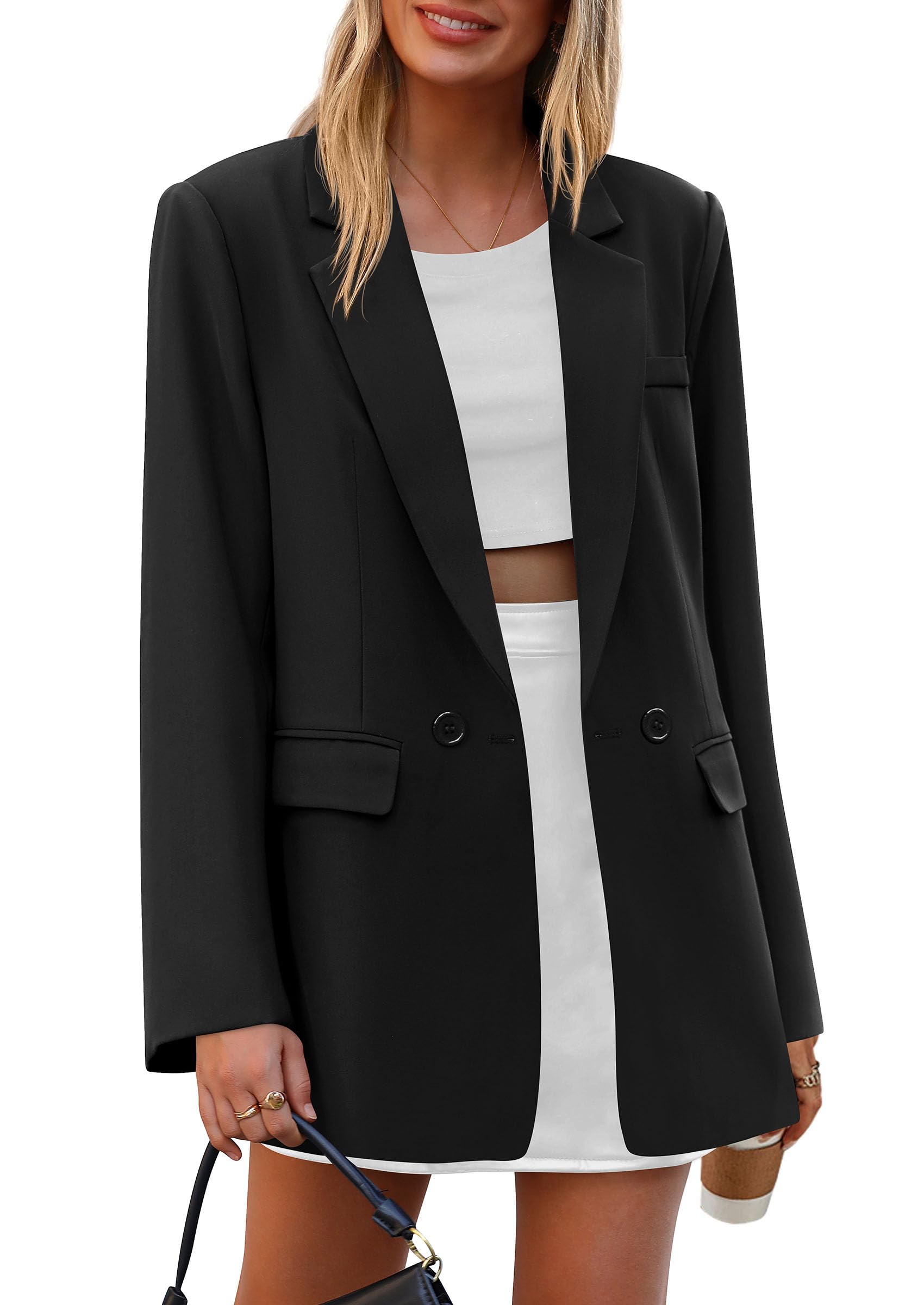 Women's Fall Business Casual Oversized Blazers(Black,S)
