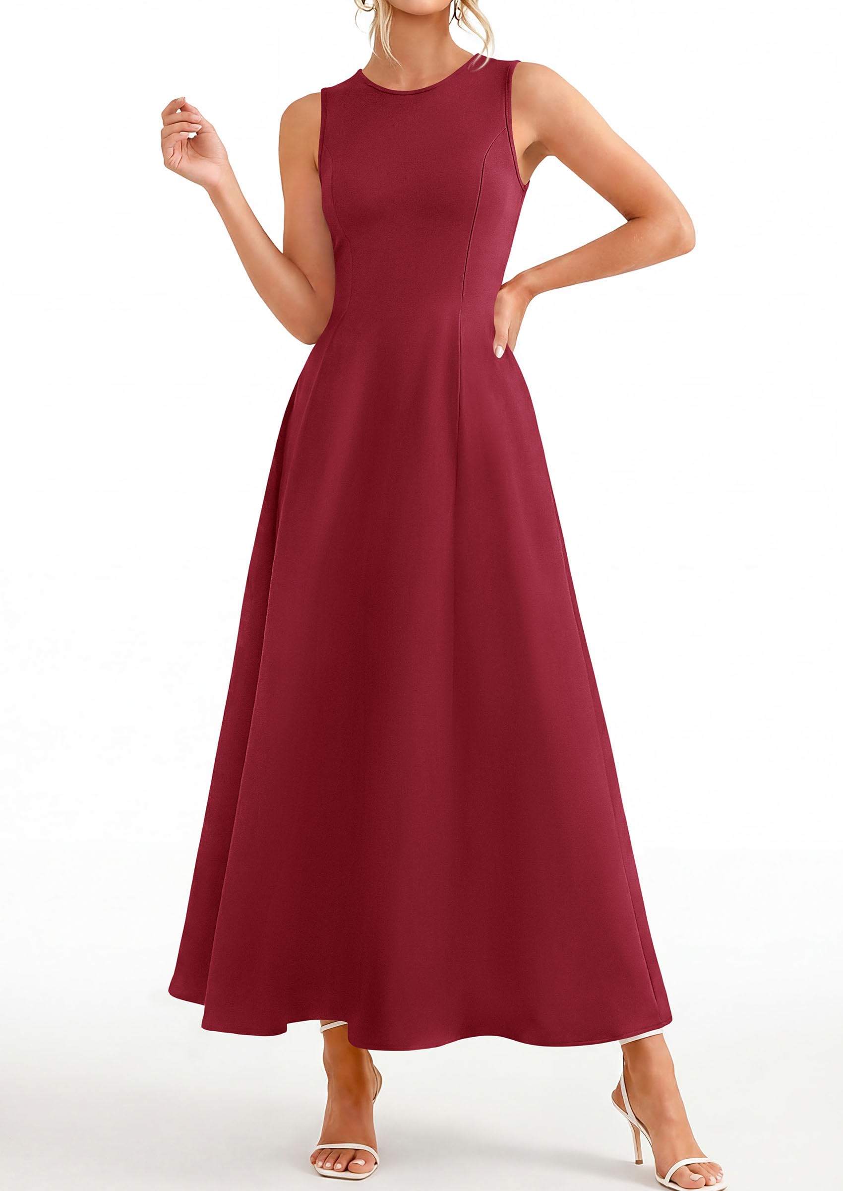 Women's Sleeveless Summer Elegant Maxi Dresses, Burgundy,S