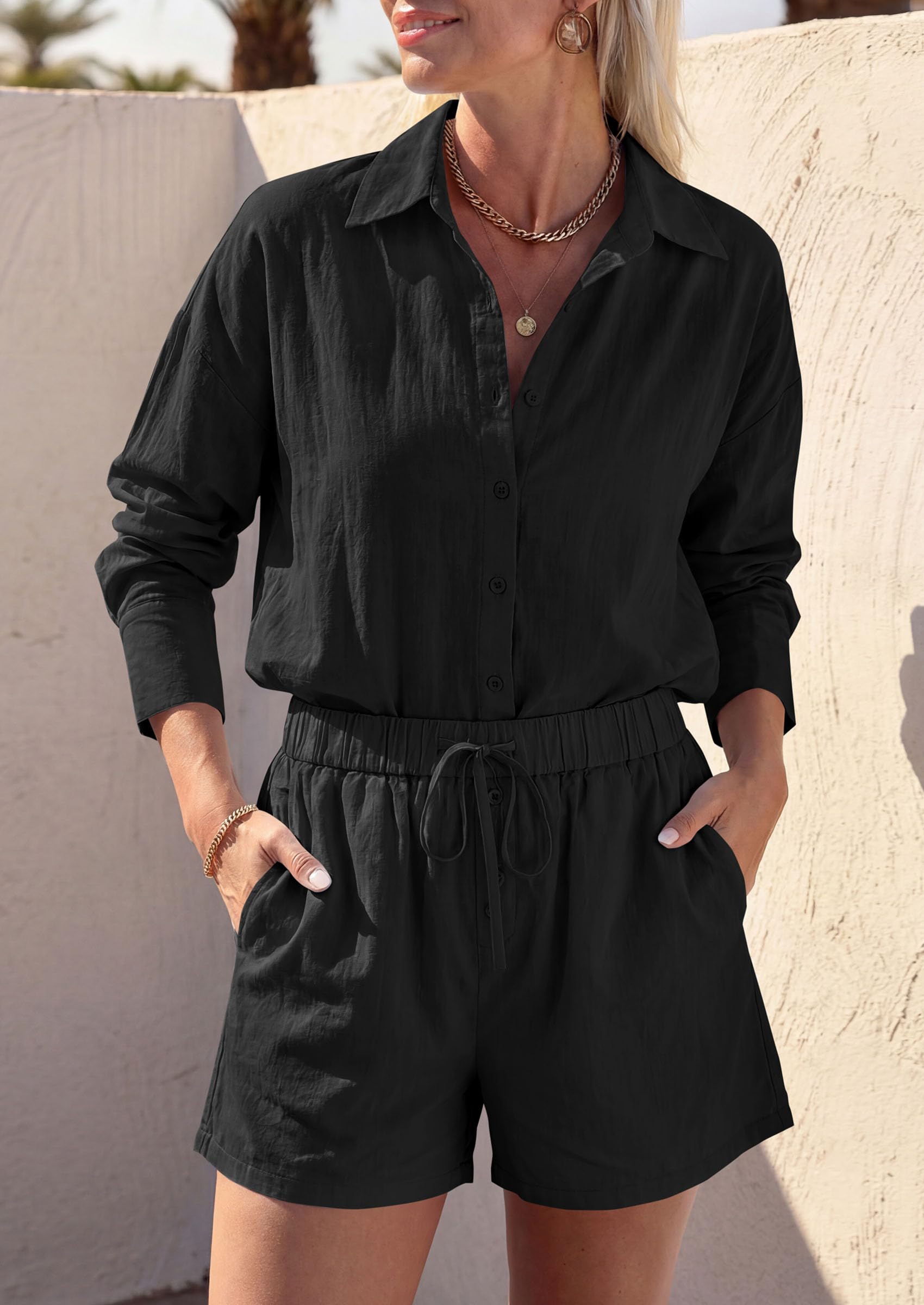Women's Summer 2 Piece Outfits Lounge Sets (Black,S)