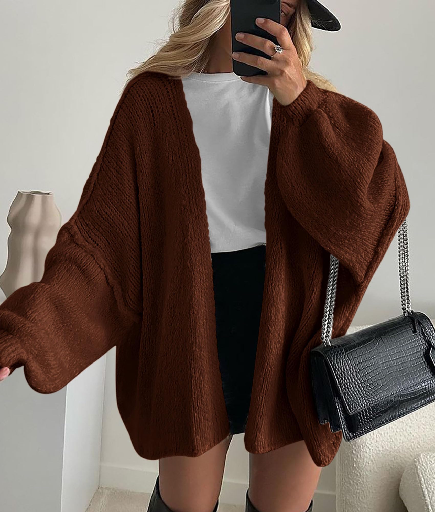 Womens Open Front Oversized Cardigan Sweaters,Caramel,XS