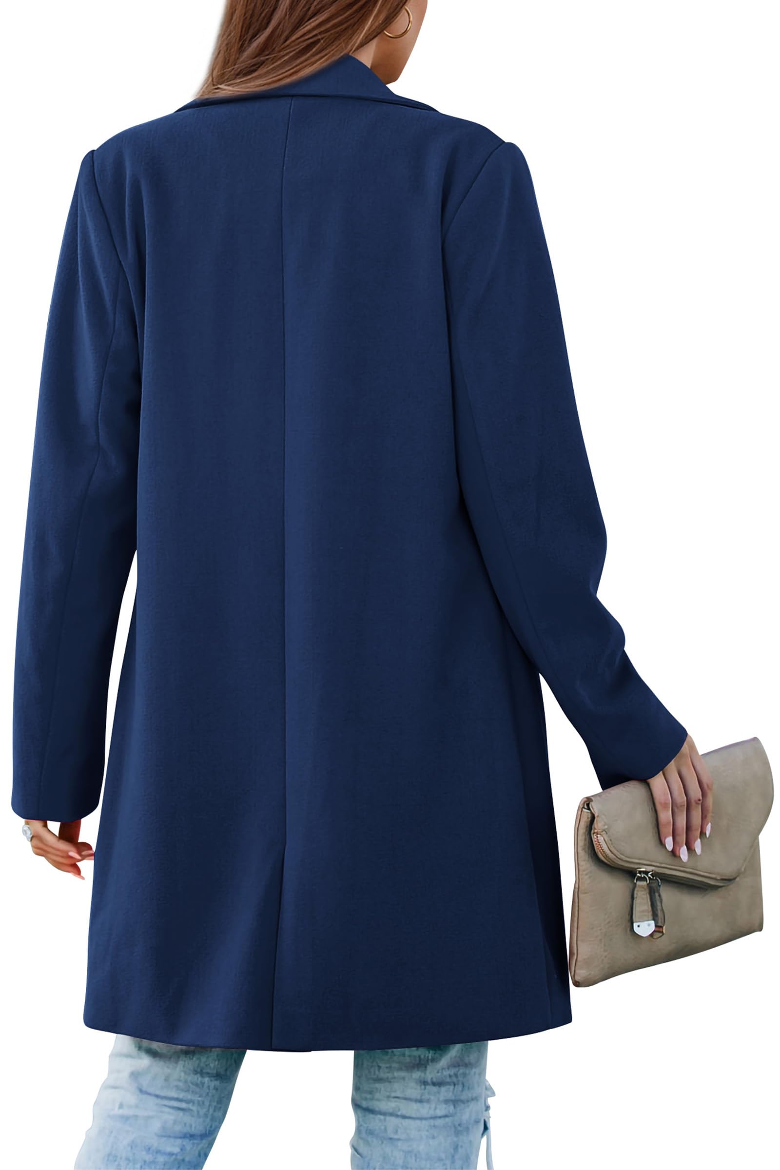 Women's Business Casual Long Blazer Jackets(Navy,S)