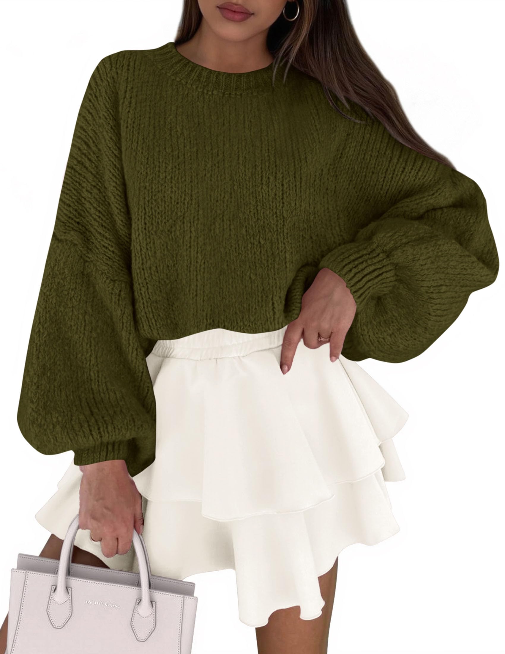 Women's Chunky Knit Oversized Pullover Sweaters,Army Green,S
