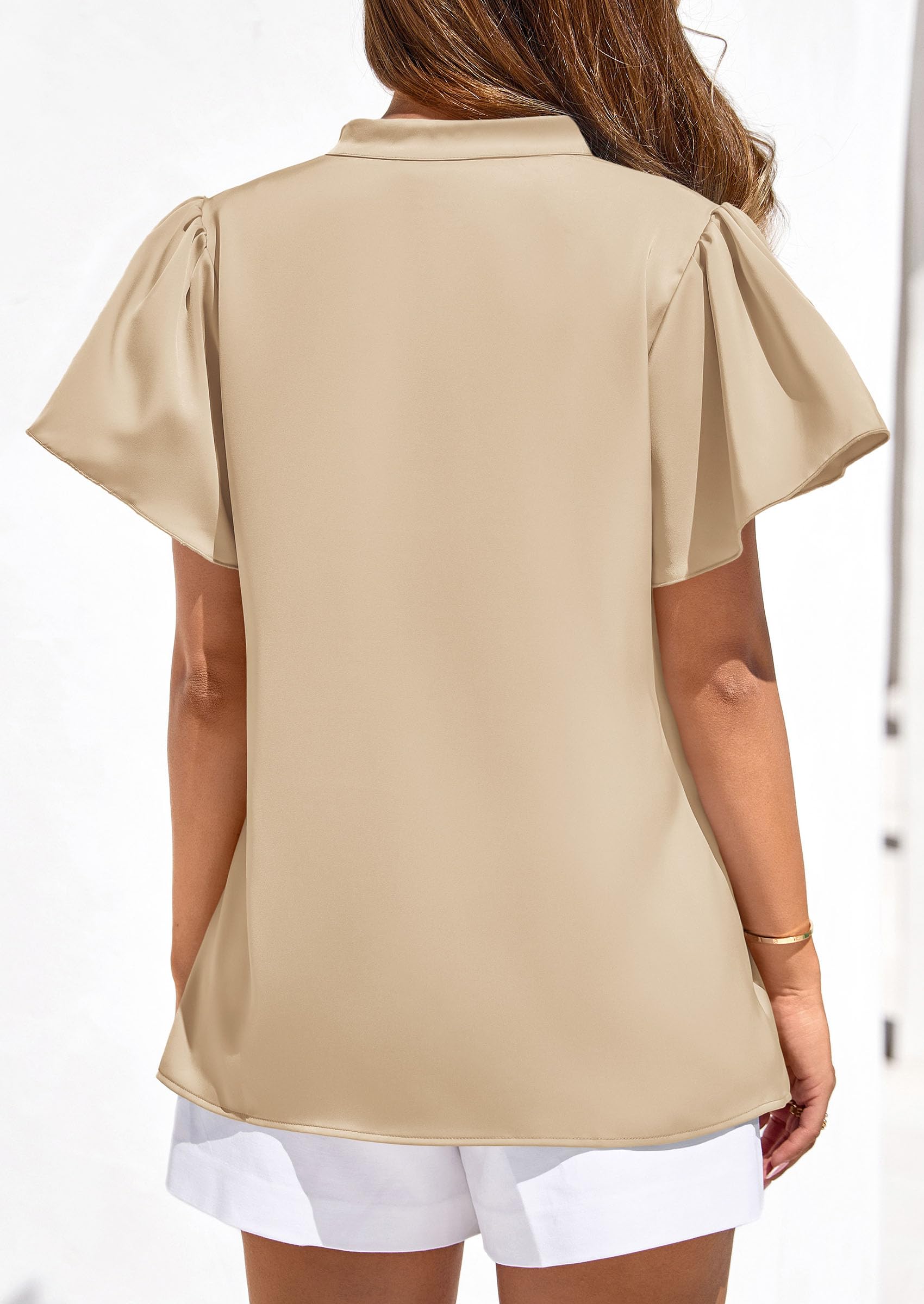 Women's Summer Satin Dressy Casual Blouses (Light Khaki,S)