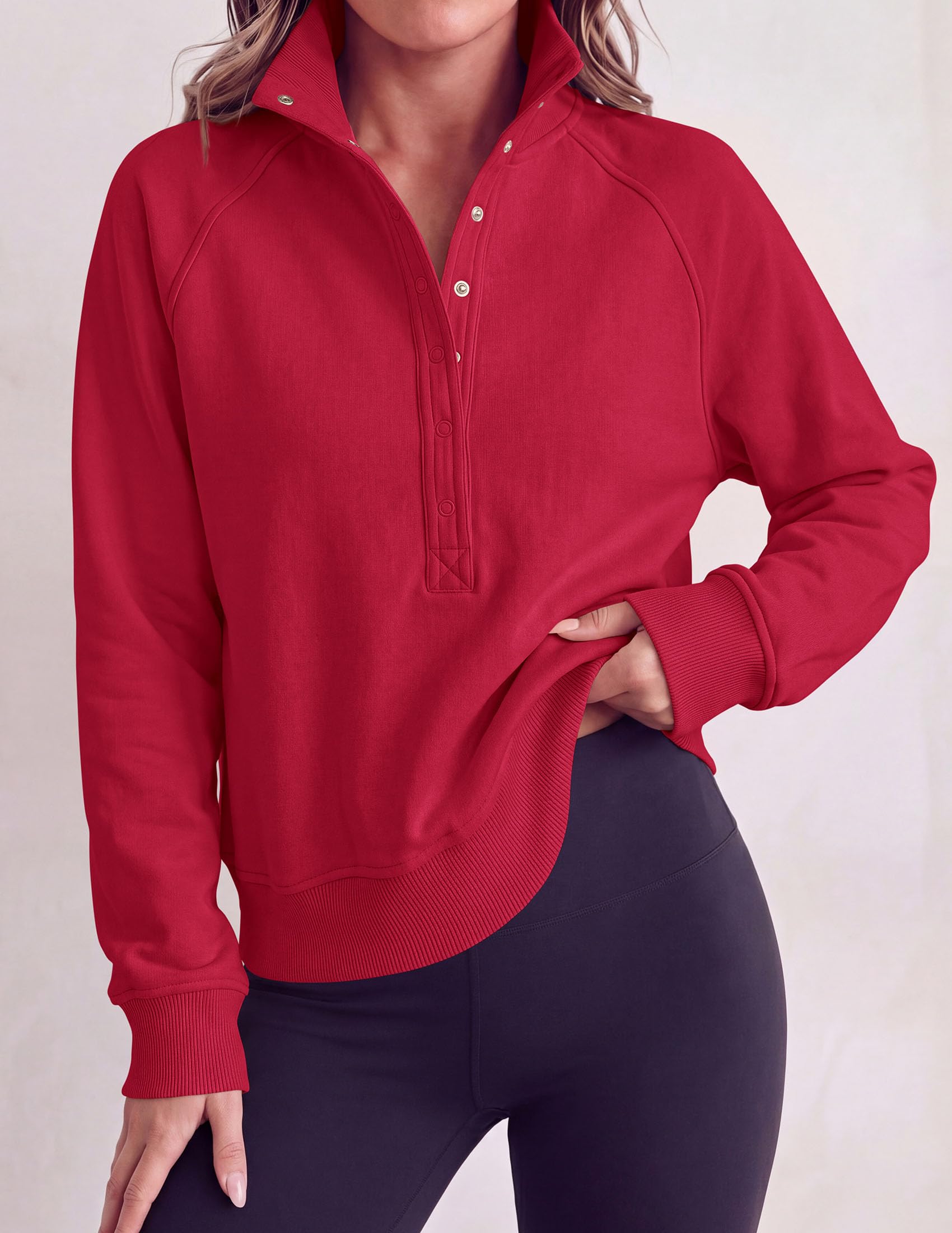 Women's Fall Oversized Sweatshirts Mock Neck Henley Pullover