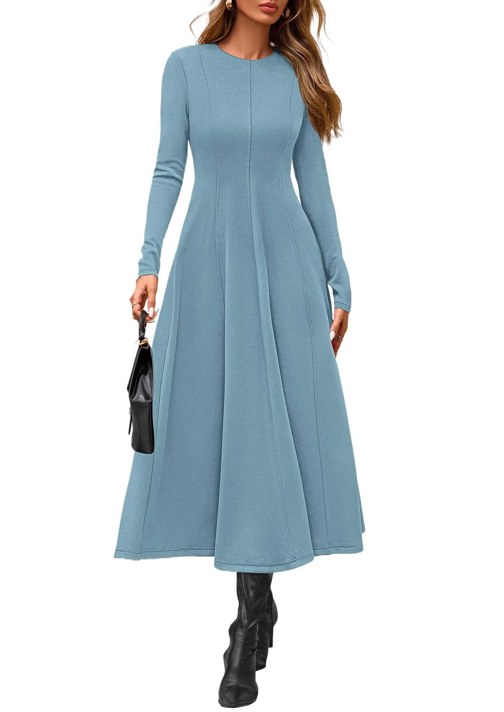 Women's Fall Long Sleeve A Line Midi Elegant Cocktail Dress