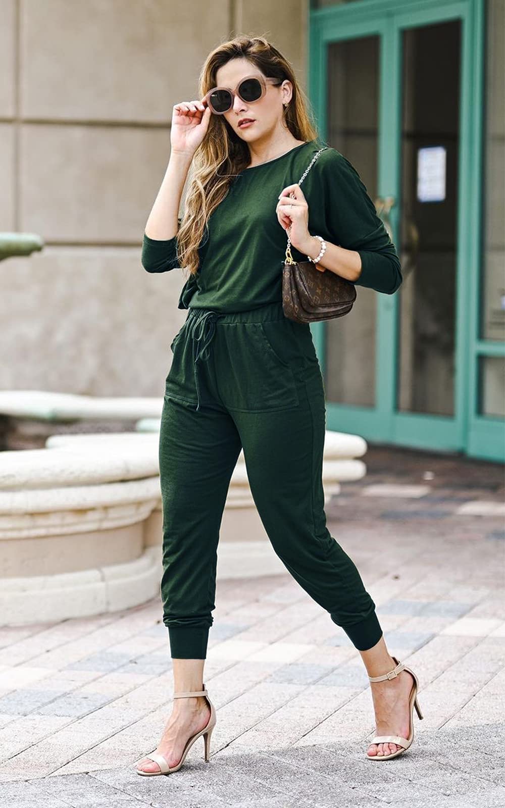 Travel Outfit Women 2 Piece Lounge Sets, Dark Green,S