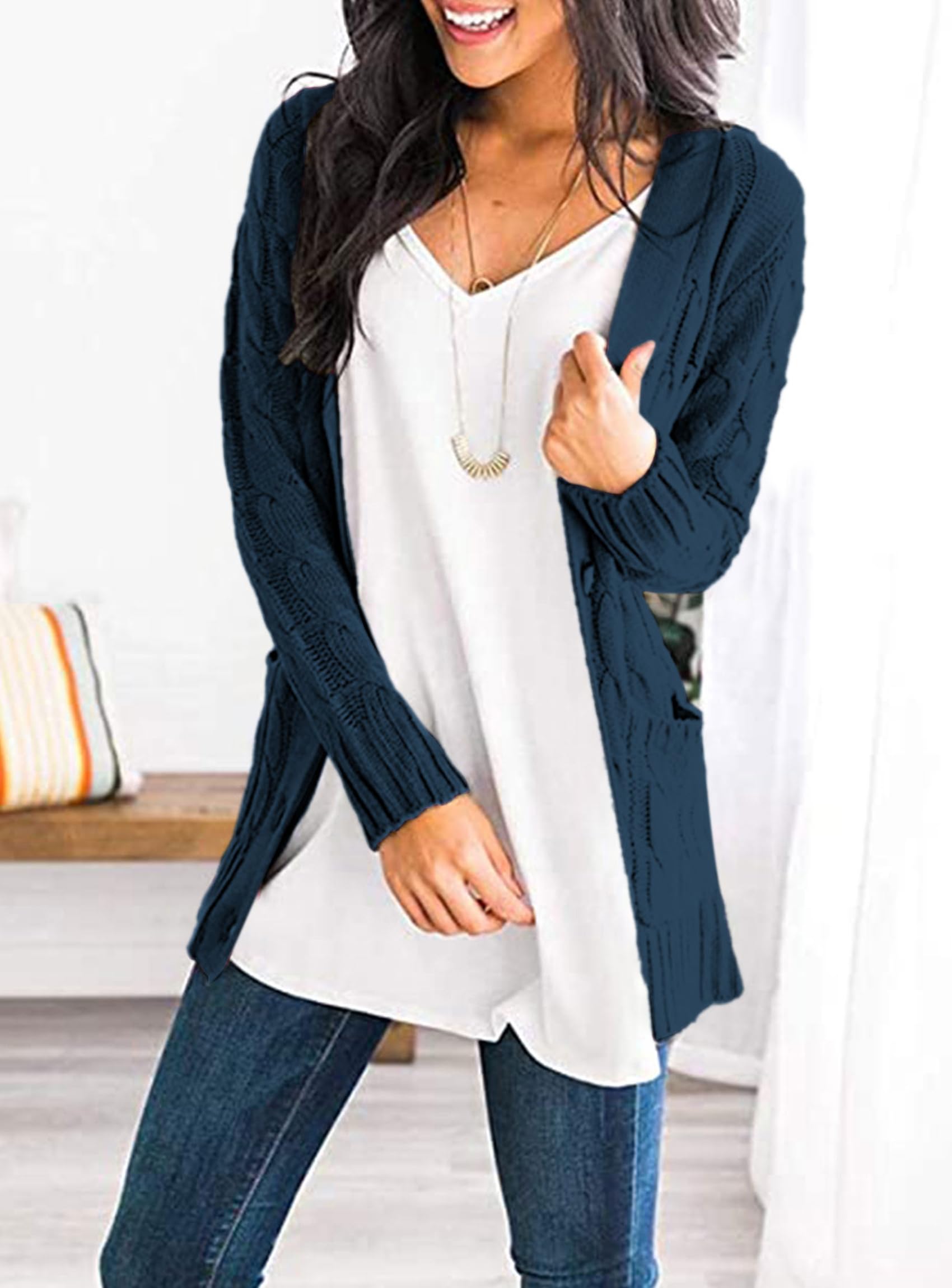 Women Chunky Cable Knit Cardigan Sweaters Fall Fashion Clothes