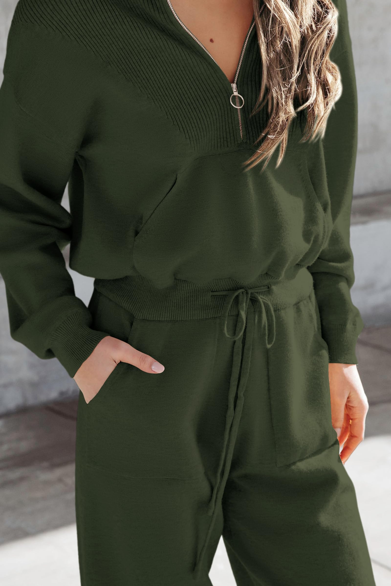 Women's 2 Piece Sweatsuits Set Fall Outfits(Army Green,S)