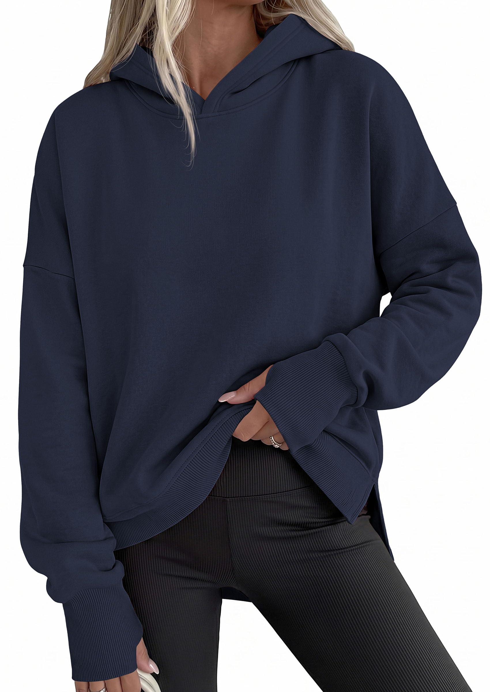 Womens Oversized Hoodies Side Slit Sweatshirts Navy Blue,S