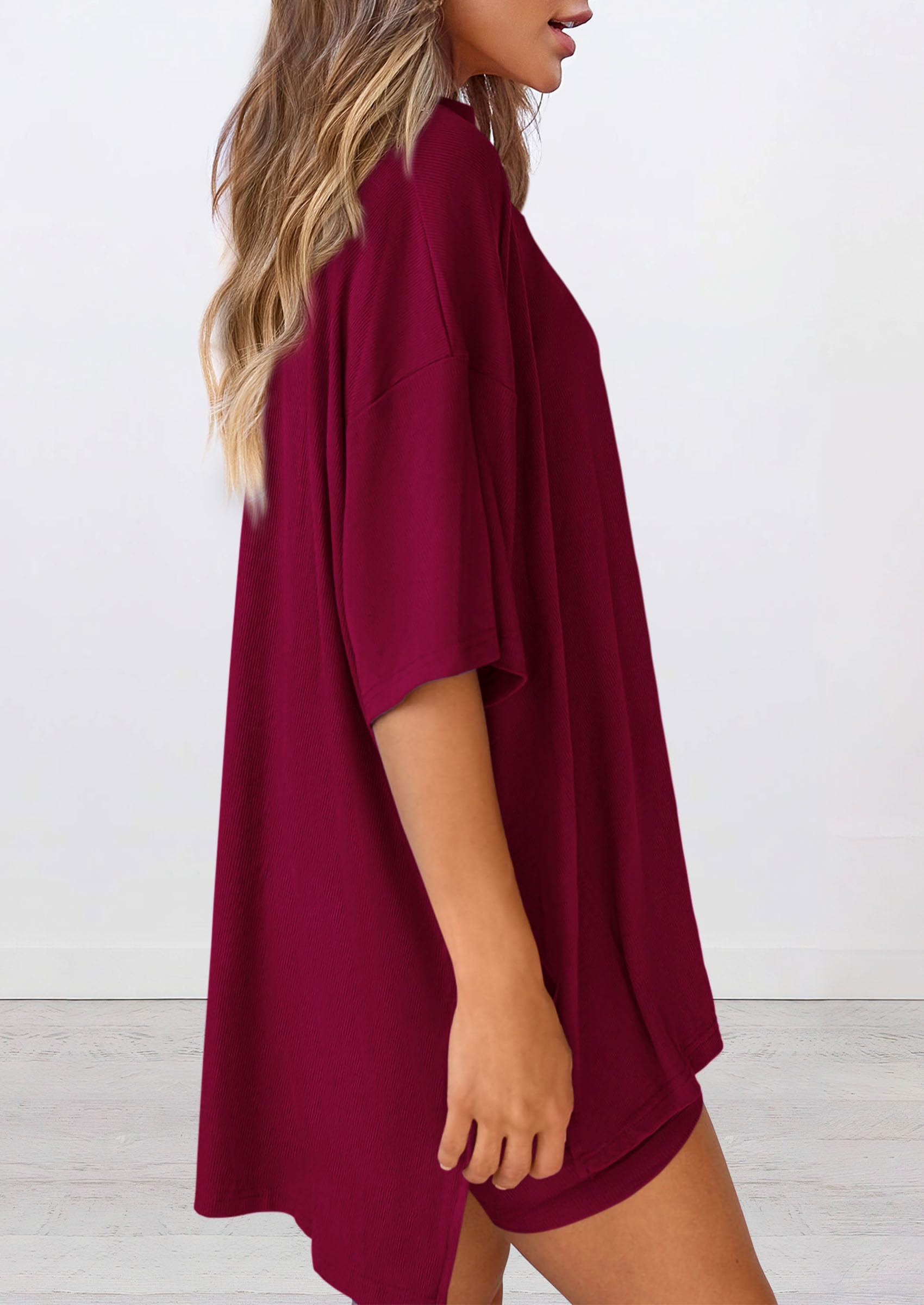 Women 2 Piece Lounge Set Airport Travel Outfit, Deep Red,S
