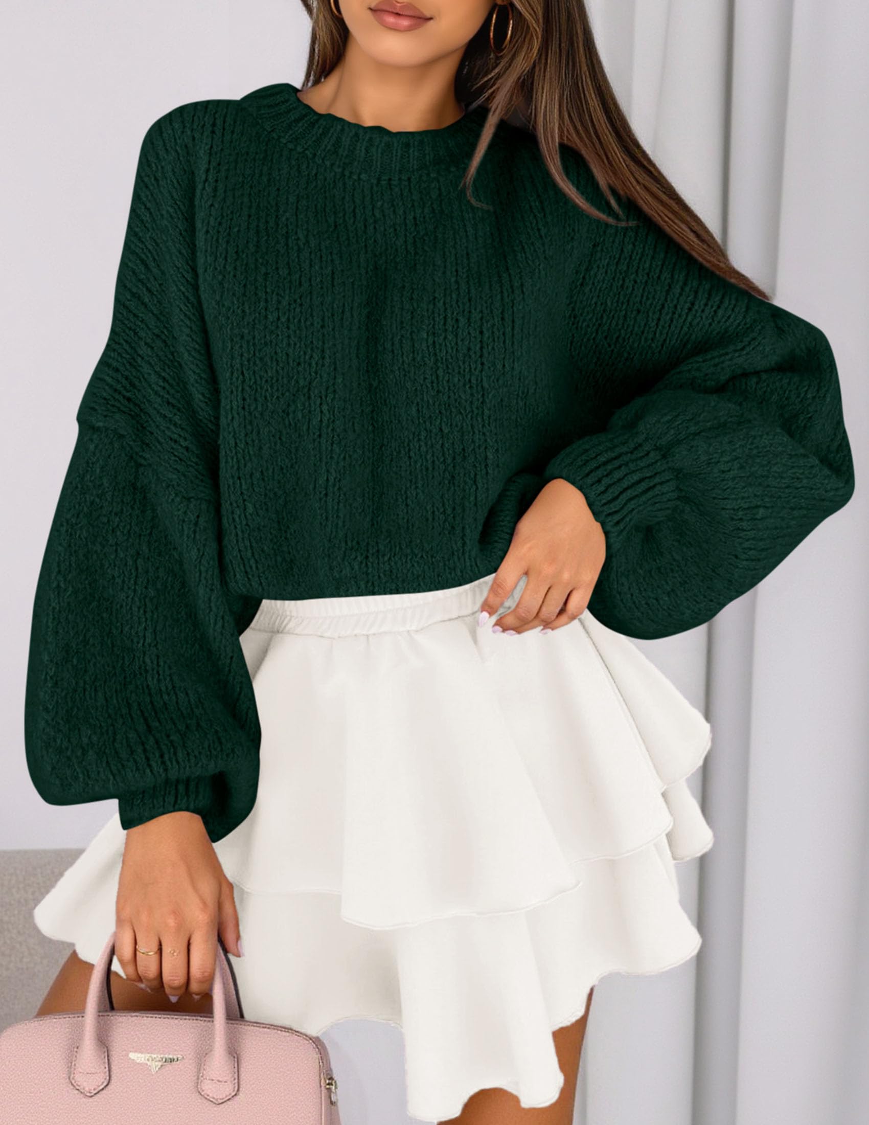 Women's Chunky Knit Oversized Pullover Sweaters,Dark Green,S