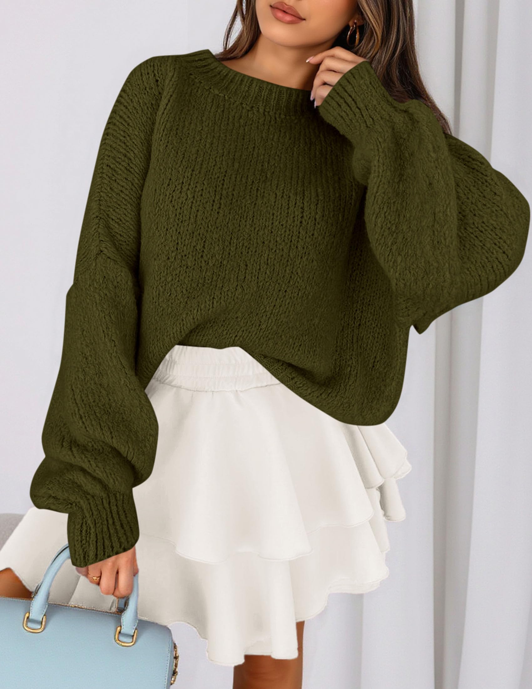Women's Chunky Knit Oversized Pullover Sweaters,Army Green,S