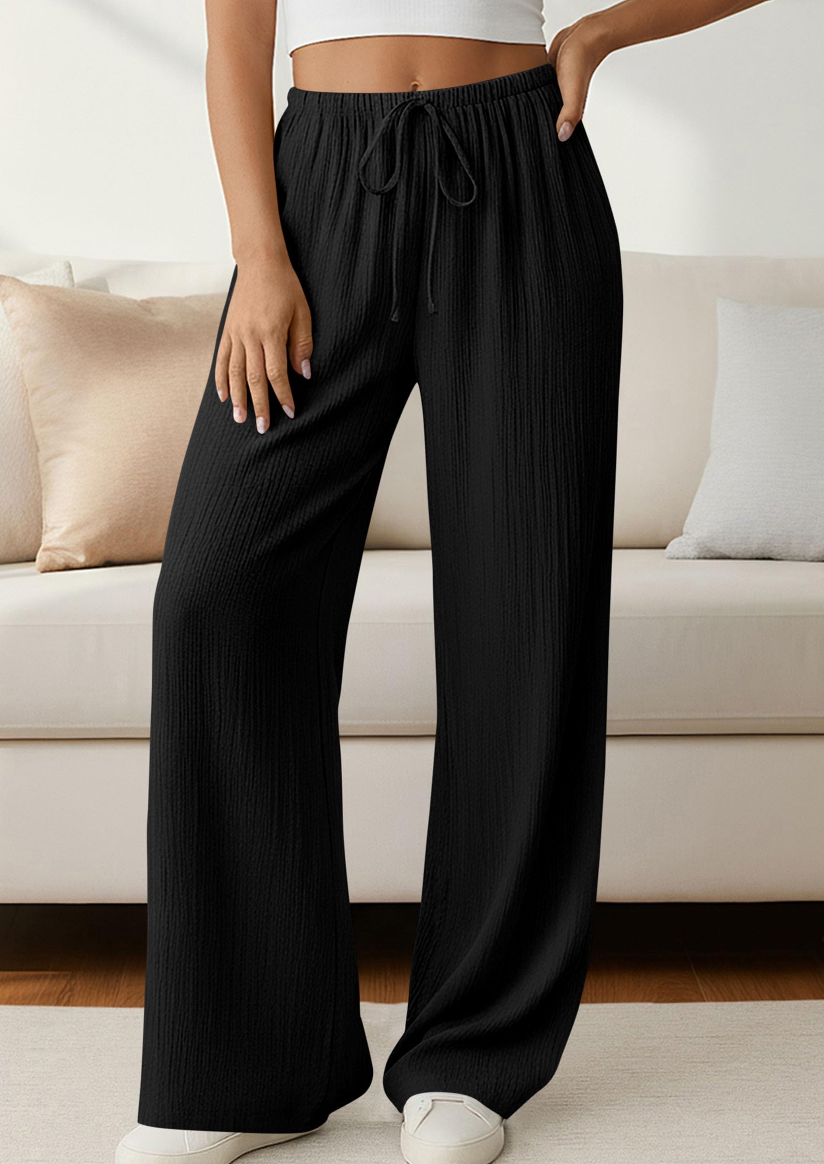 Women's Palazzo Pants Casual Wide Leg Trousers,Black,S