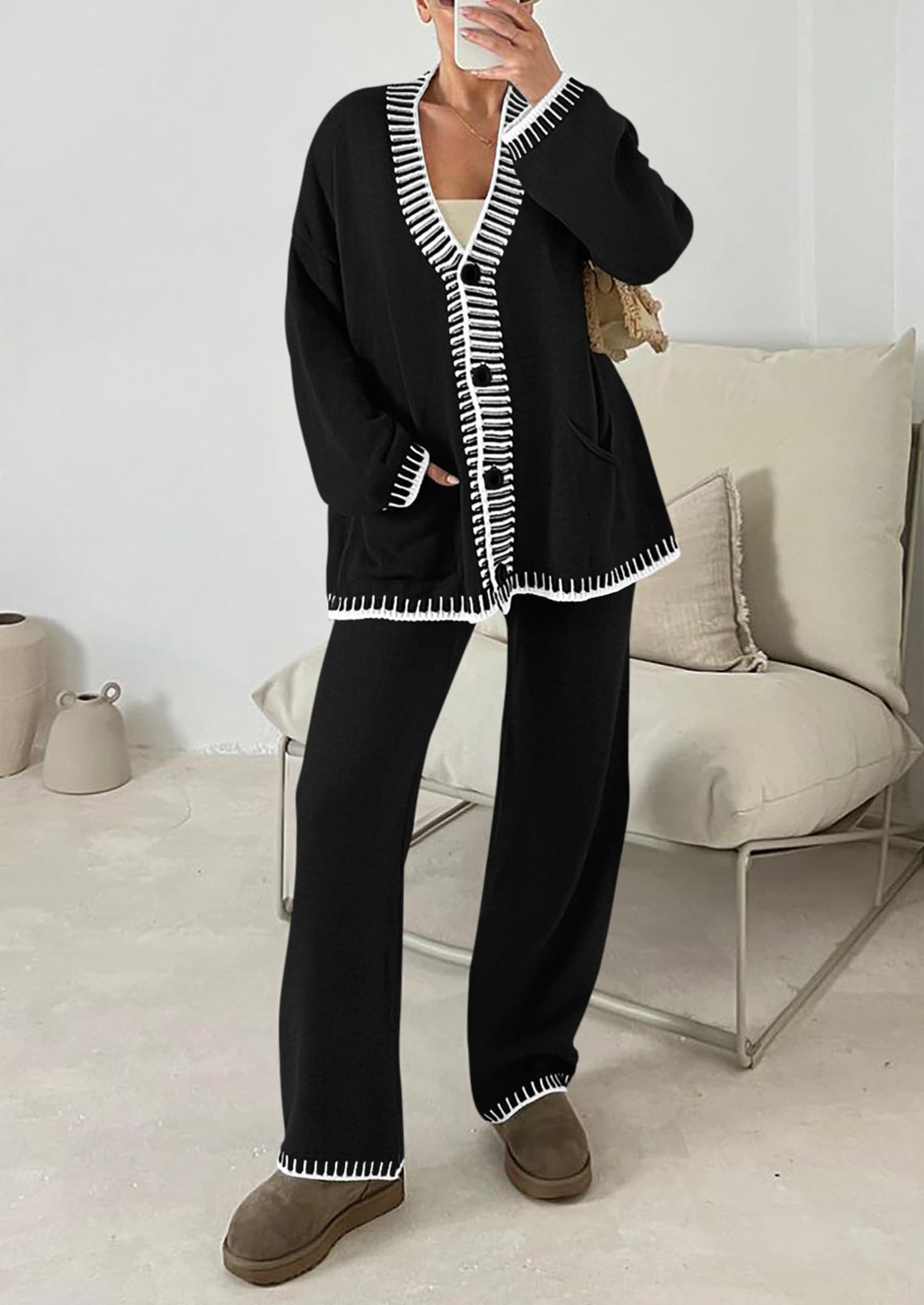 Women's Fall 2 Piece Matching Cozy Knit Sweater Lounge Sets