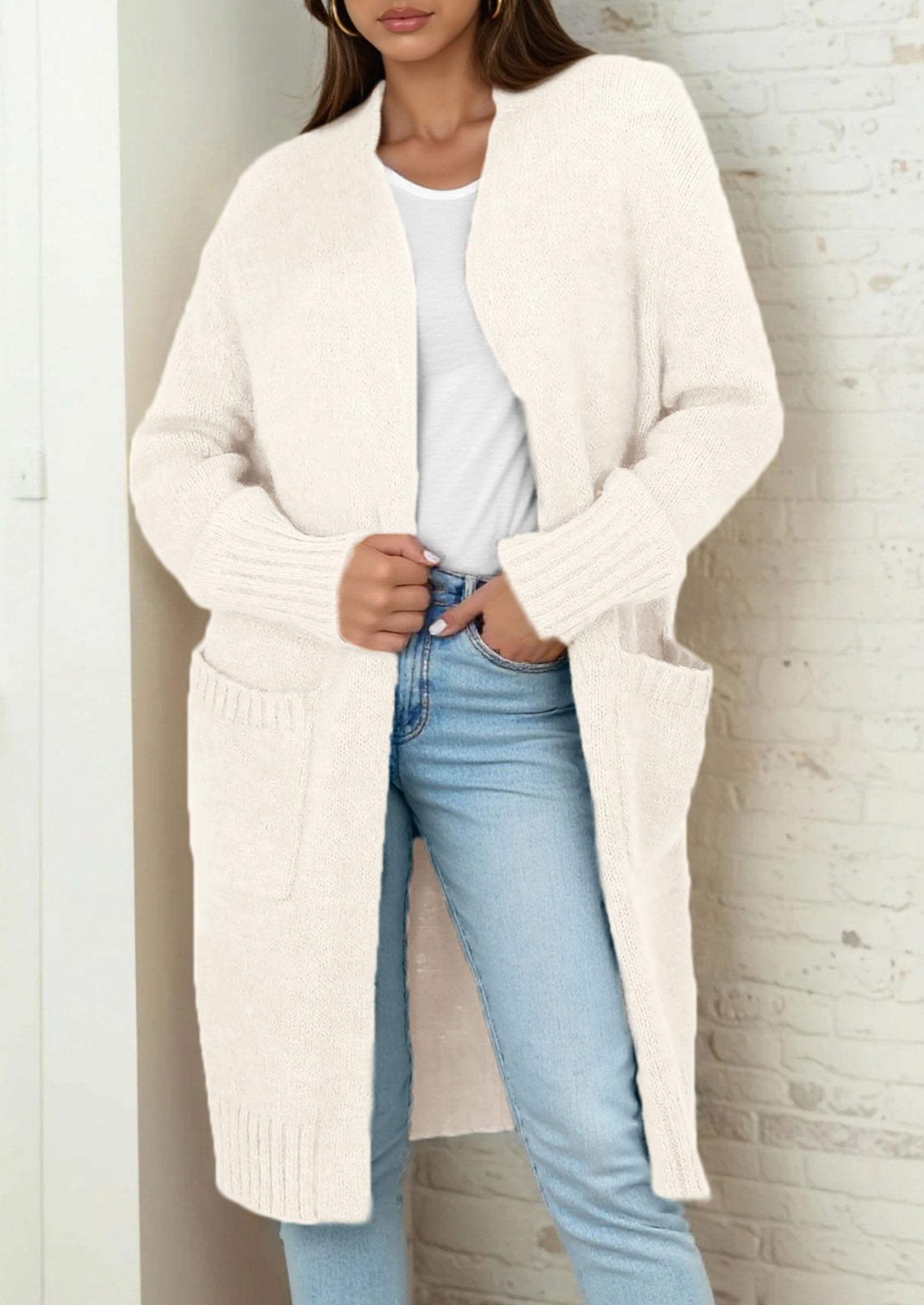 Open Front Cardigan Sweaters for Women,White,S