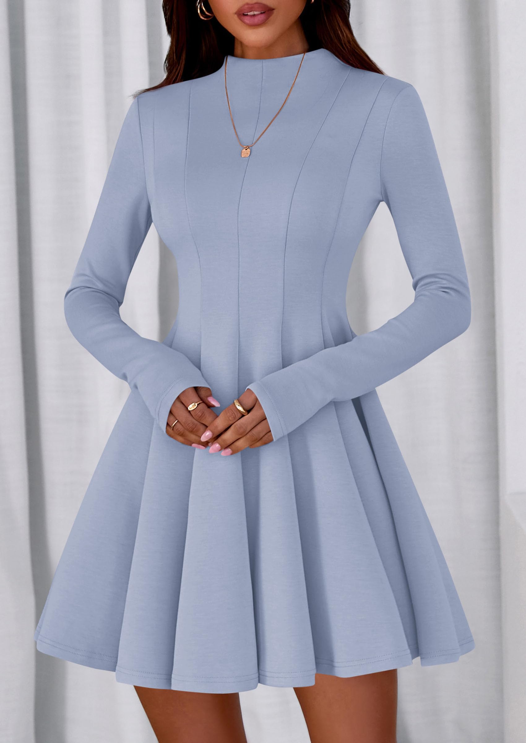 Fall Dresses for Women Long Sleeve Flowy Mini Homecoming Dress