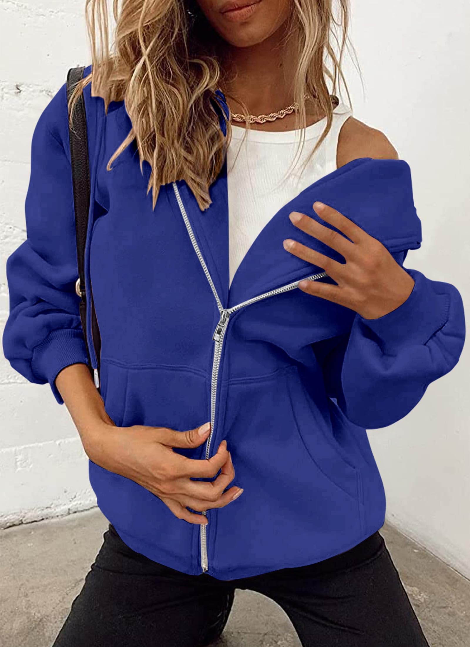 Women's Fall Zip Up Hoodies Sweatshirts Royal Blue