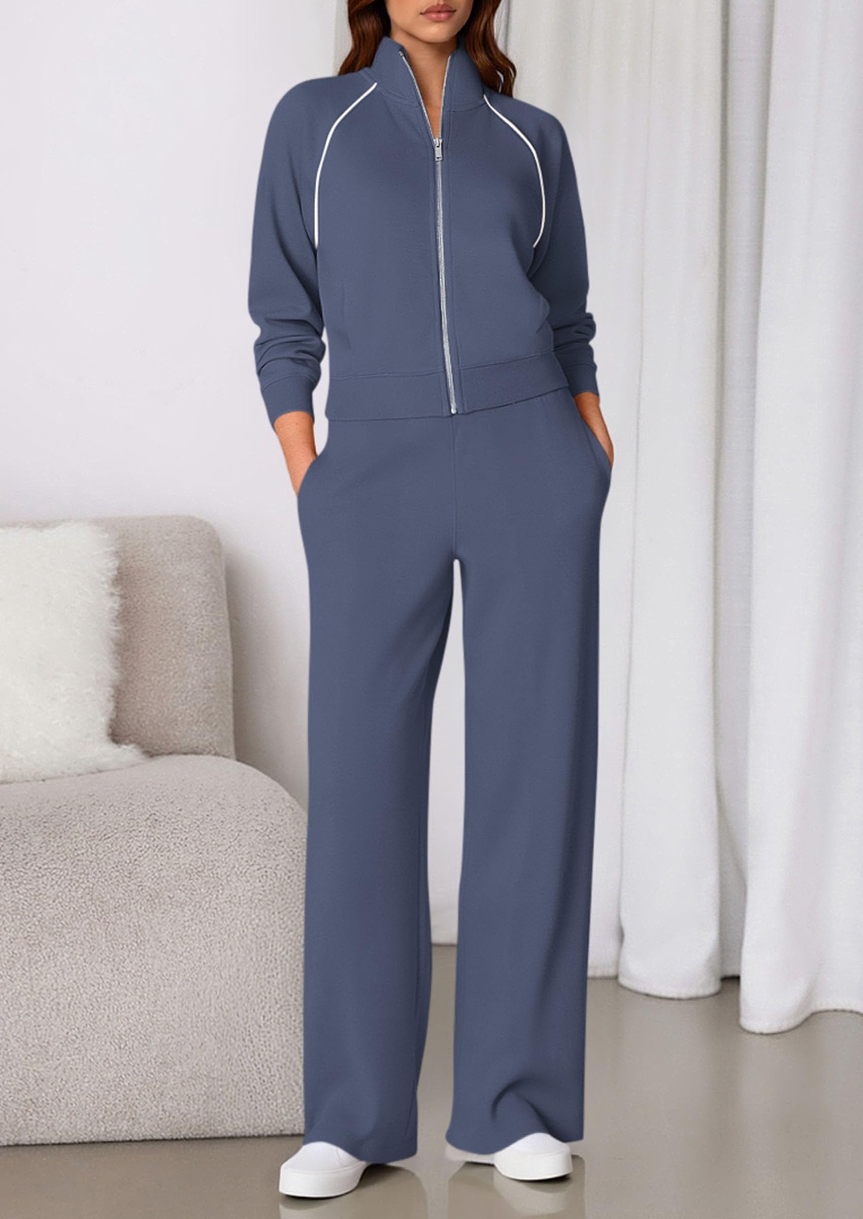 Women's 2 Piece Outfits Sweatsuits Lounge Sets,Dusty Blue,S