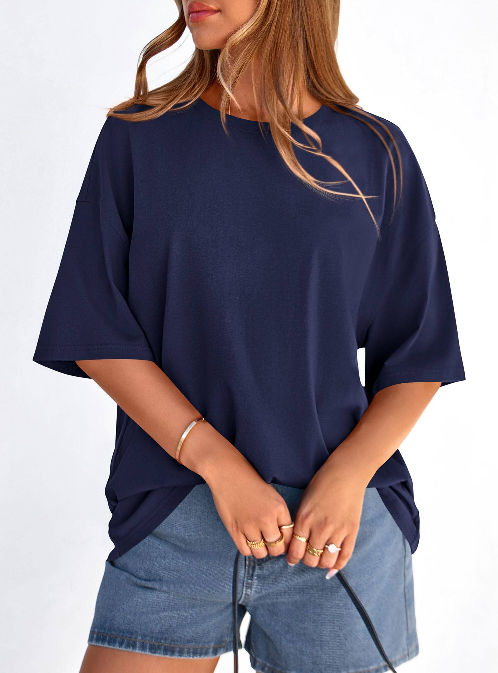 Women's Oversized Tshirts Going Out Tops (Navy Blue,S)