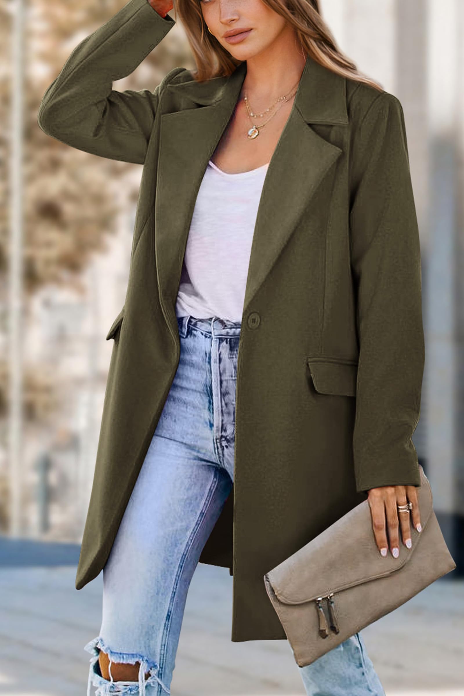 Women's Business Casual Long Blazer Jackets(Army Green,S)