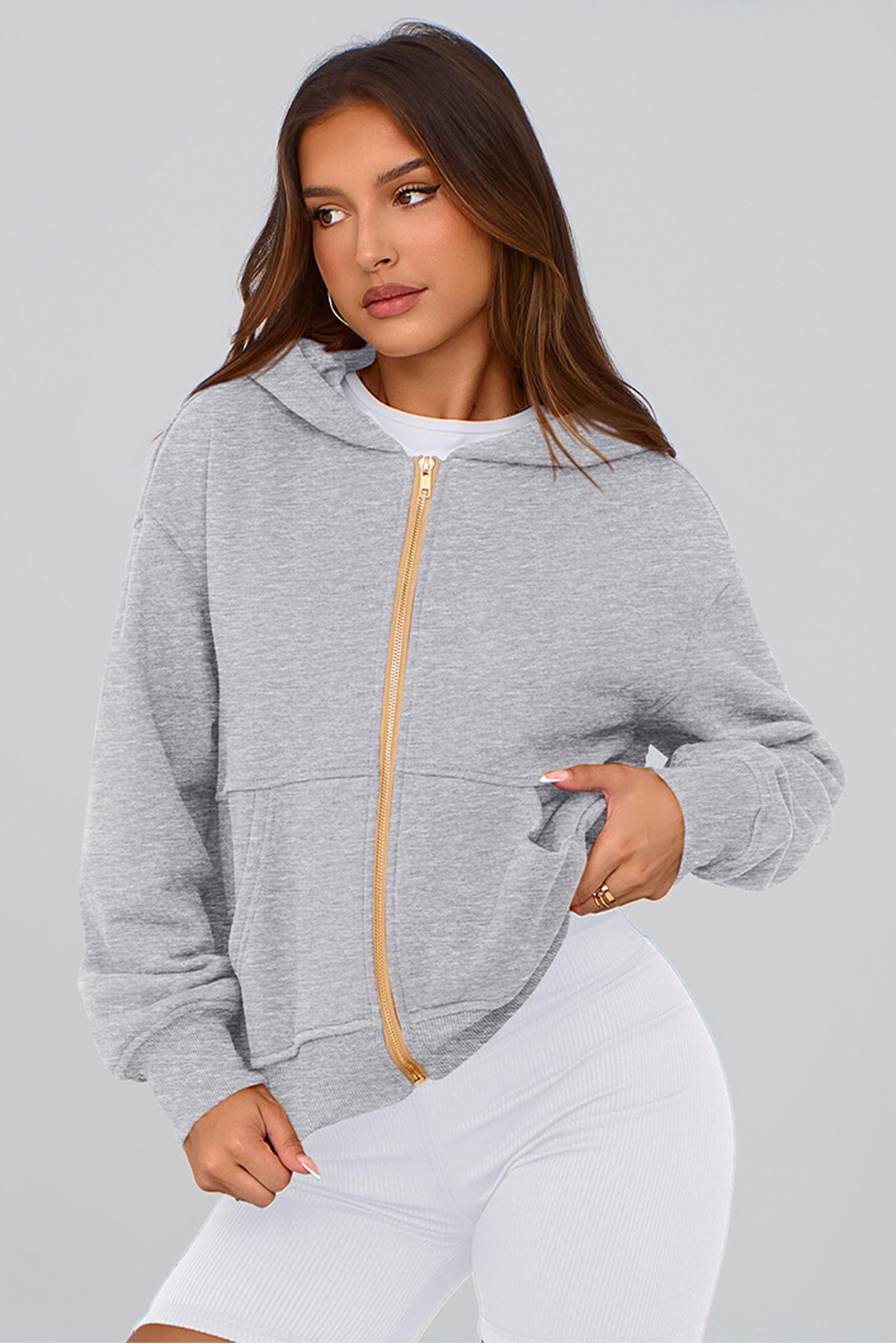 Hoodies for Women Fall Fashion Zip Up Fleece Plain Sweatshirt