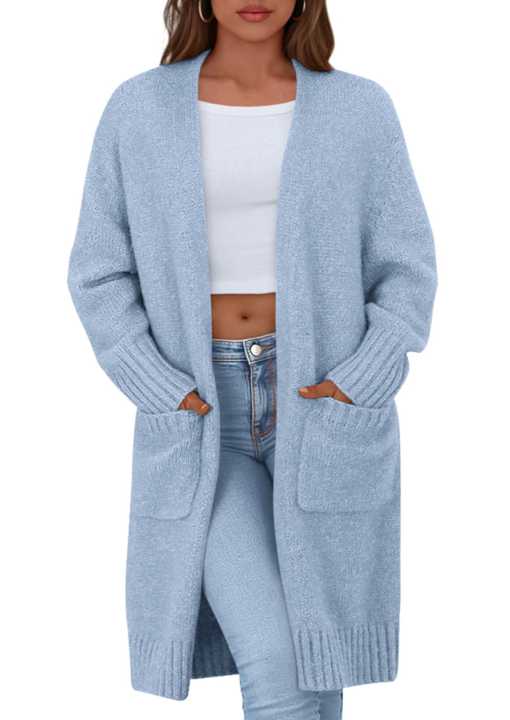Open Front Cardigan Sweaters for Women,Blue,S