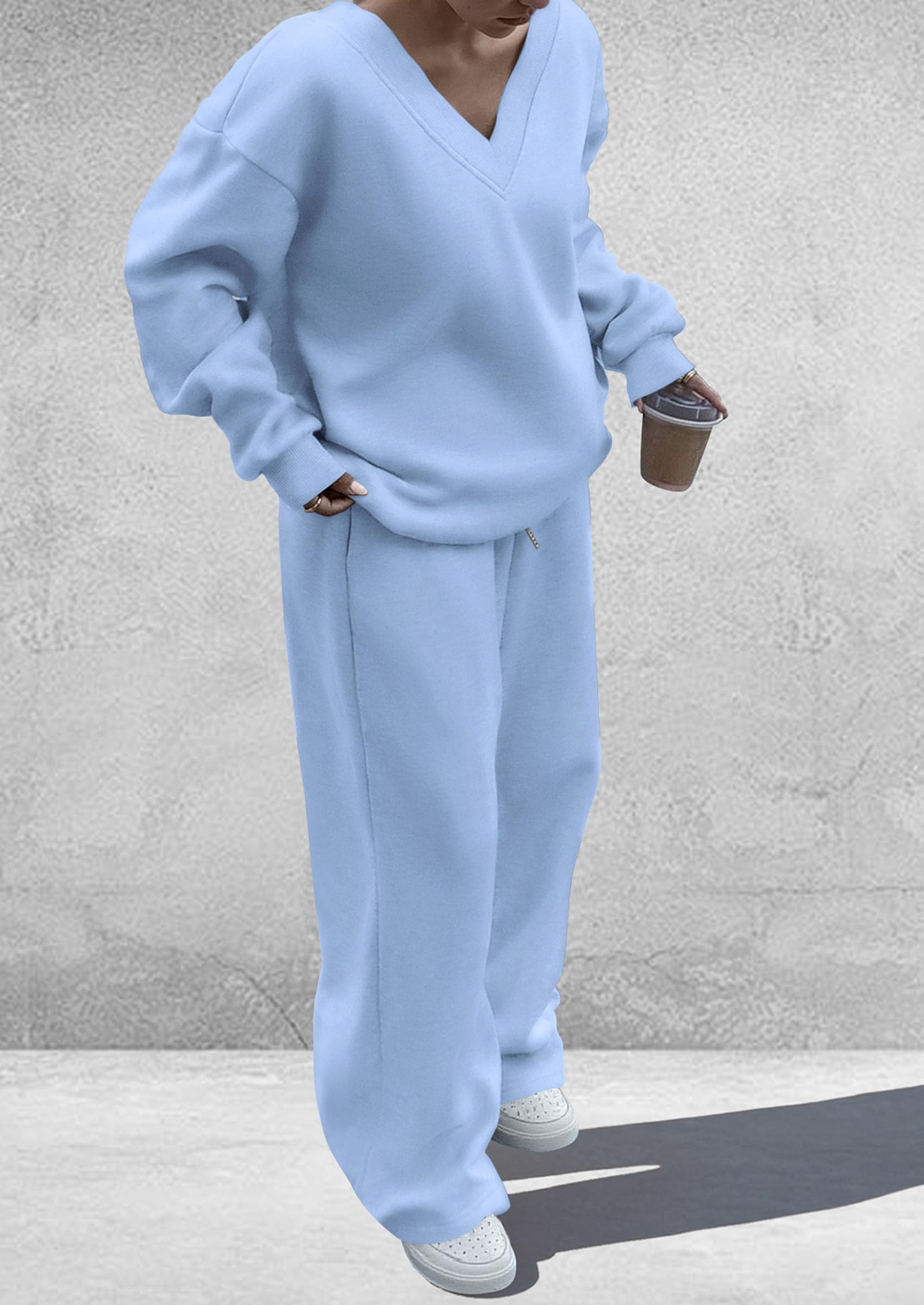 Womens 2 Piece Outfits Fall Sweatsuits,Light Blue,S