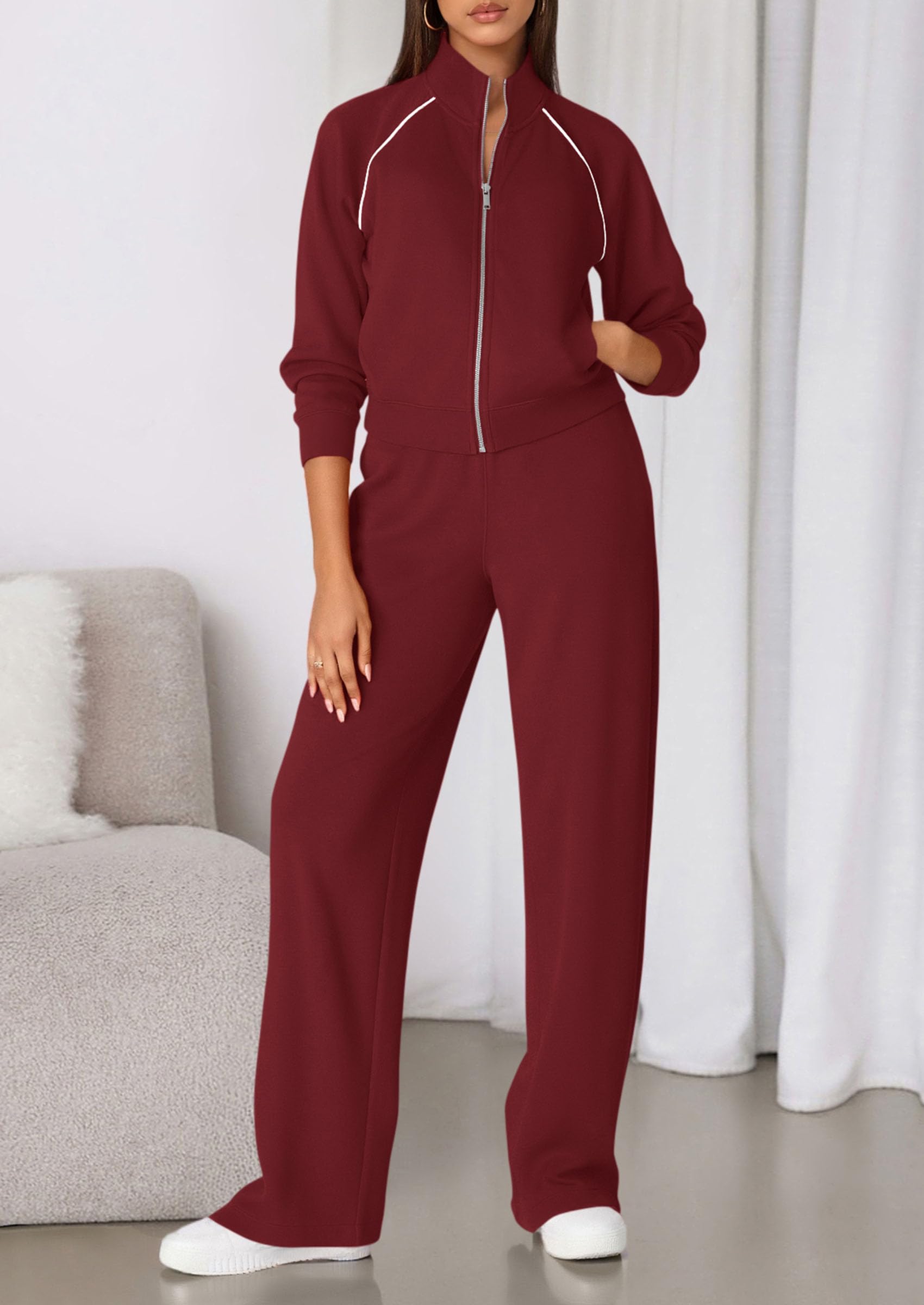 Women's 2 Piece Outfits Sweatsuits Lounge Sets,Burgundy,S