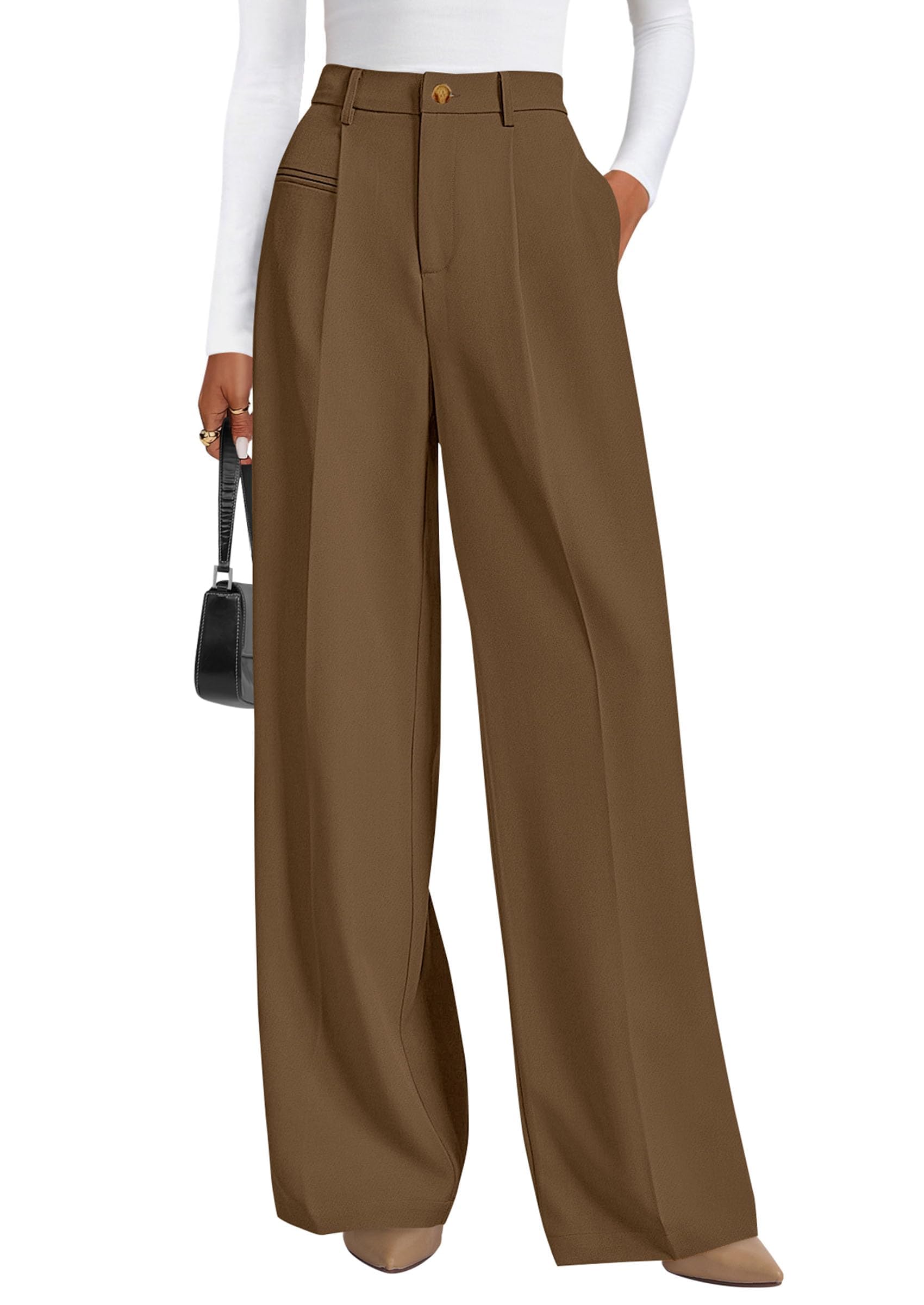 Women's Tailored Wide Leg Work Dress Pants,Brown,S
