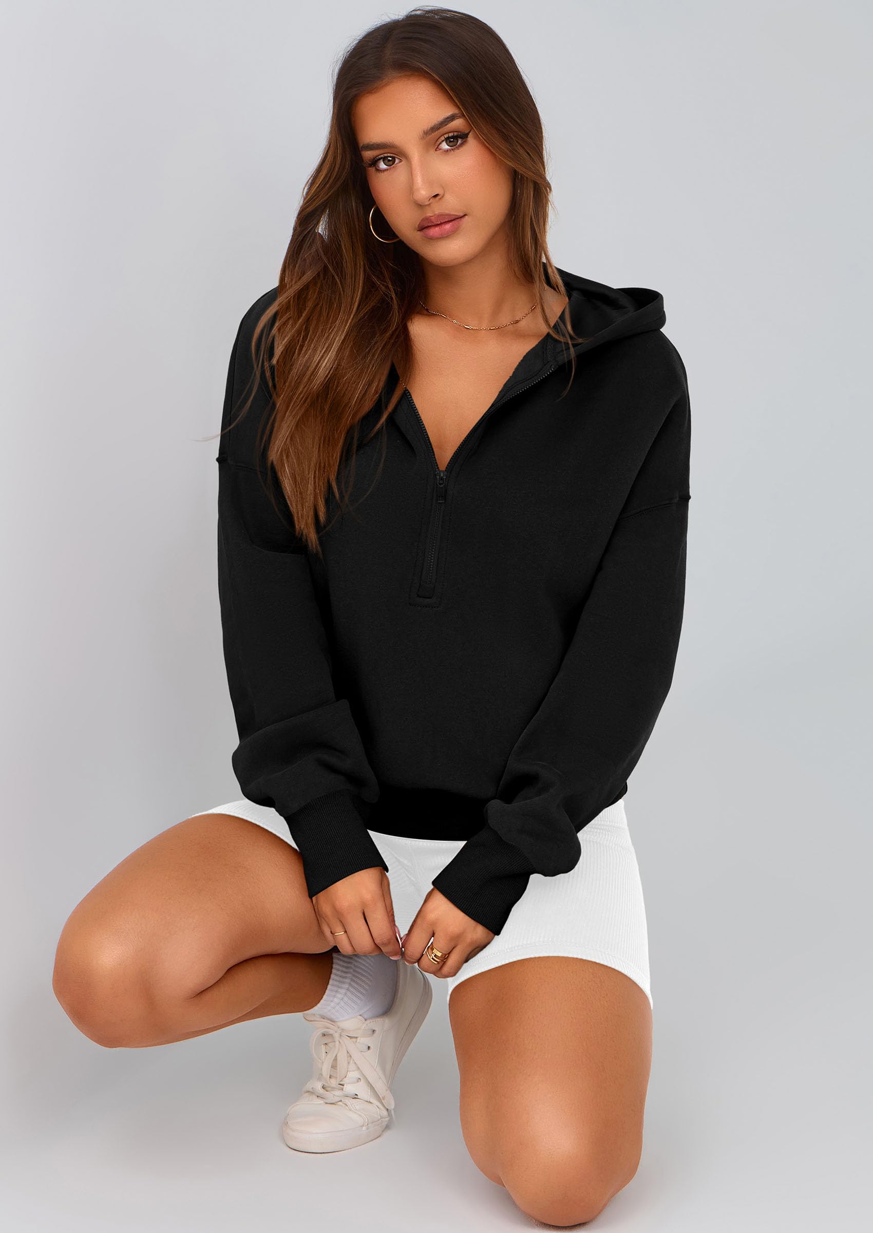 Women's Fall Half Zip Cropped Hoodie Sweatshirt
