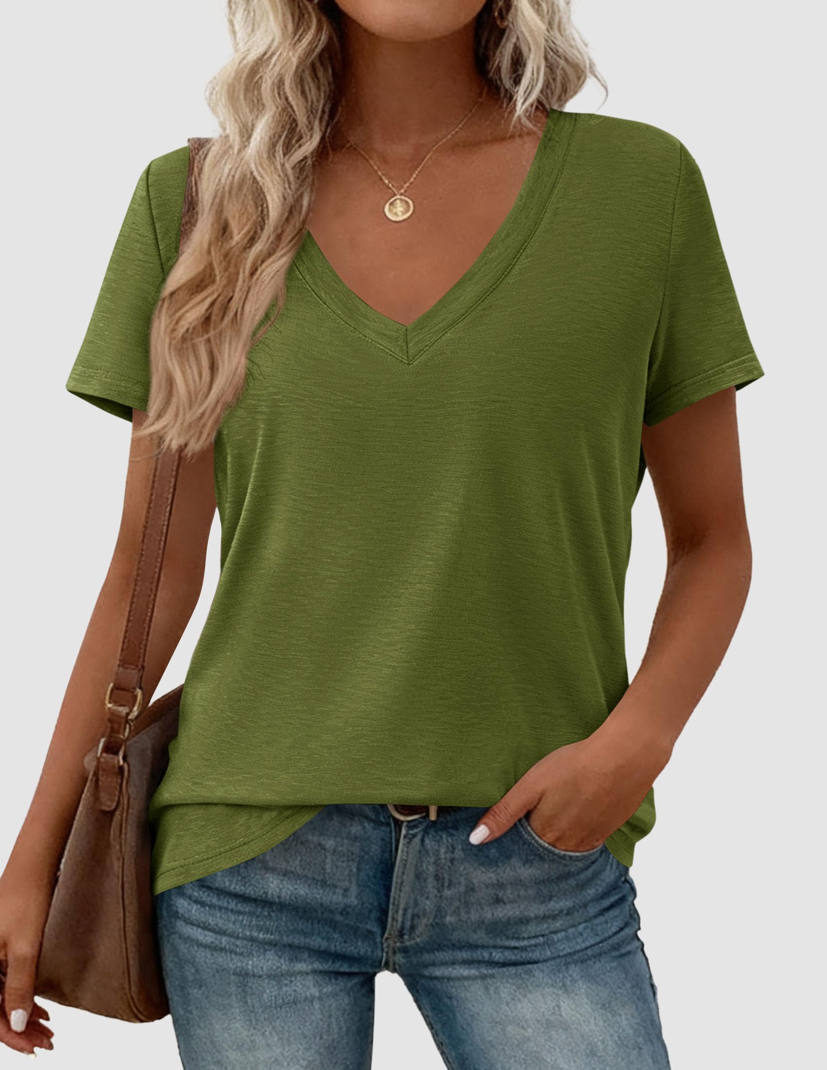 Womens Tops Short Sleeve Oversized Tshirts, Green,S