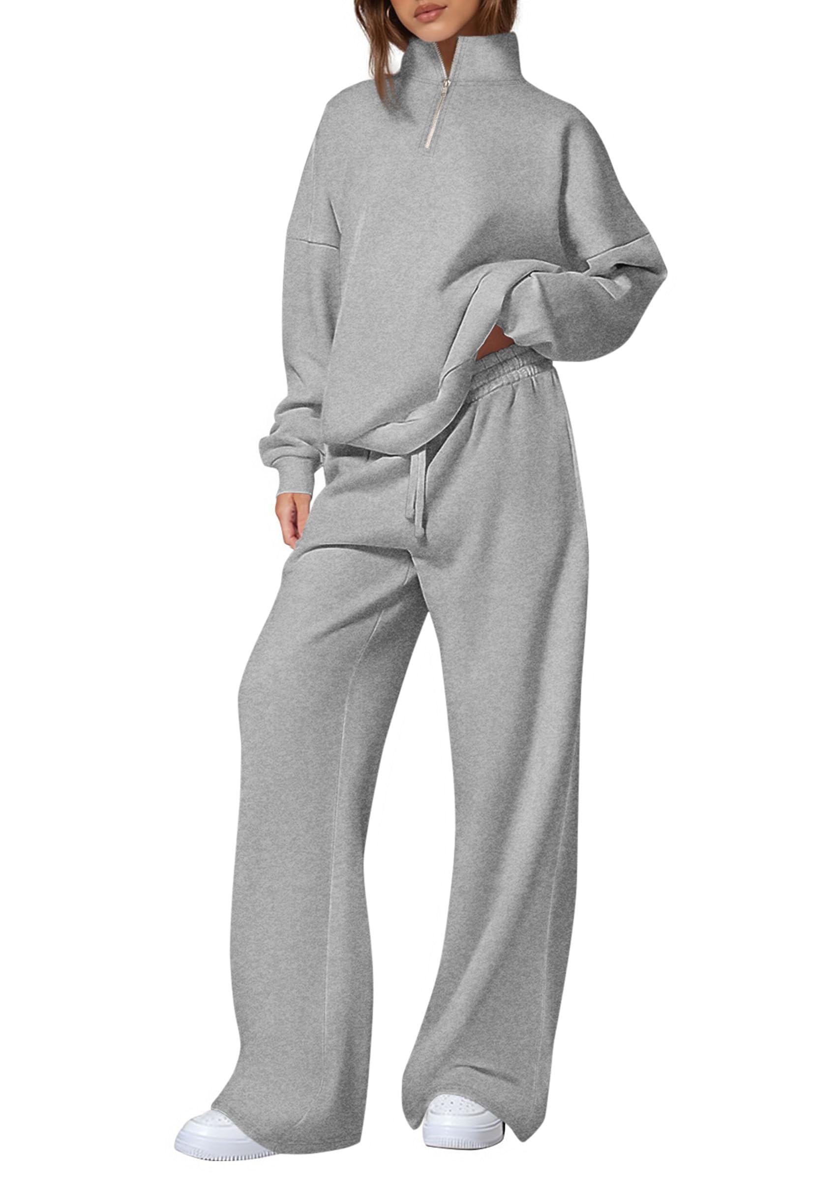 Womens 2 Piece Outfits Matching Lounge Sets,Grey,S