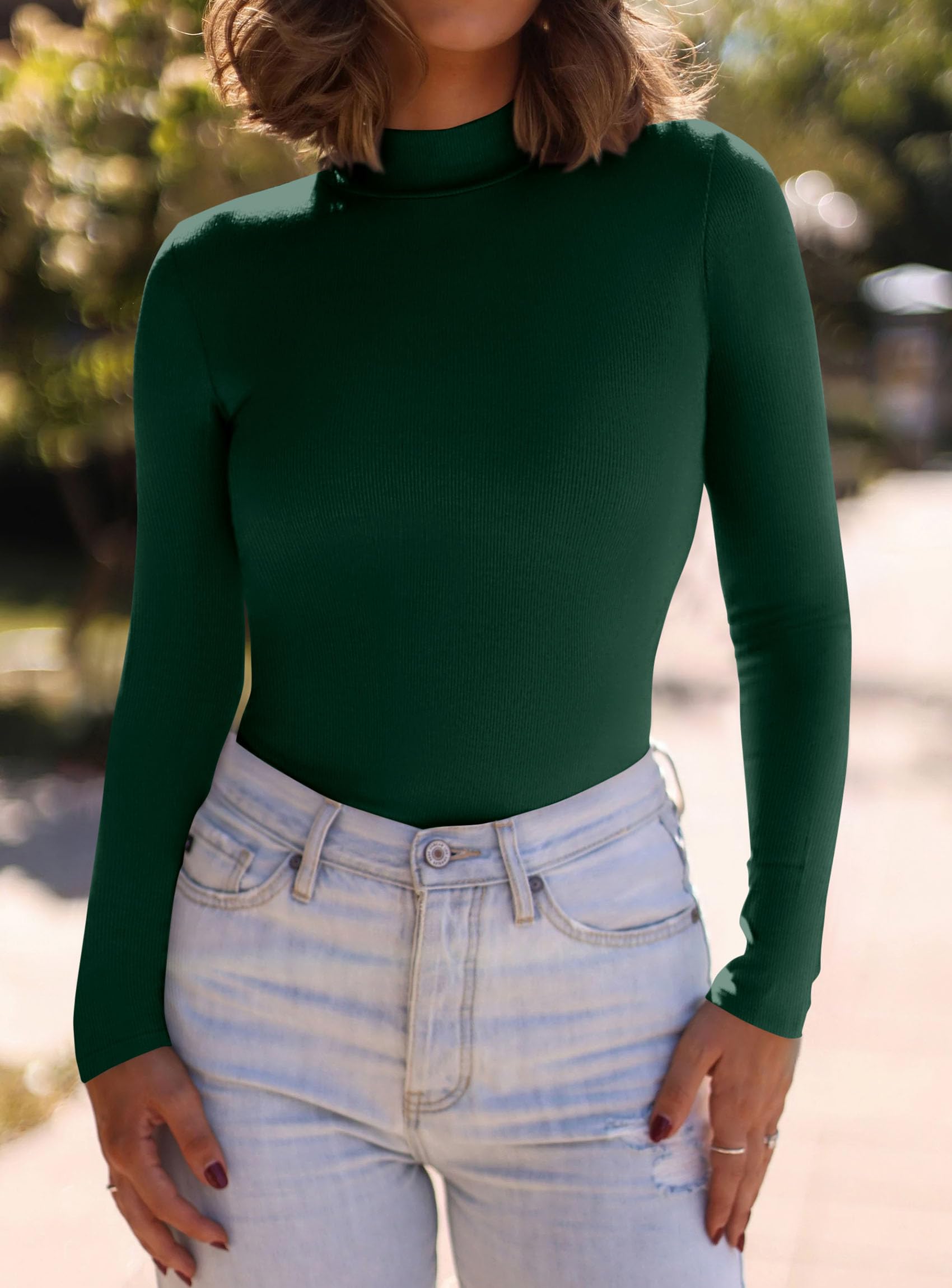 Womens Mock Turtleneck Fall Long Sleeve Shirts,Dark Green,XS