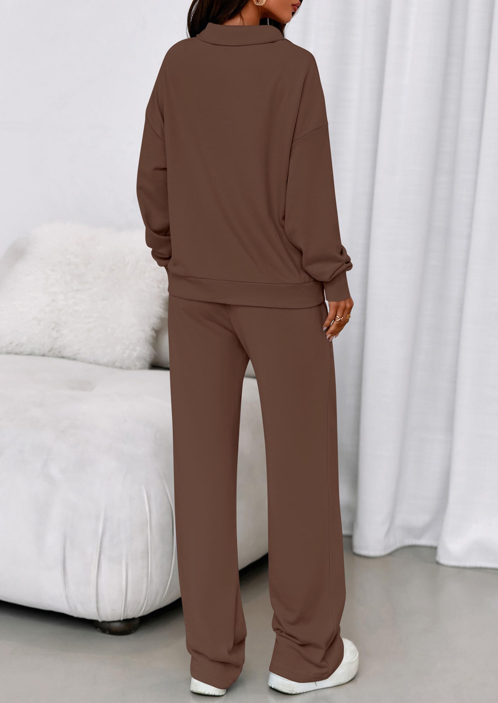 Womens 2 Piece Outfits Matching Lounge Sets,Brown,S