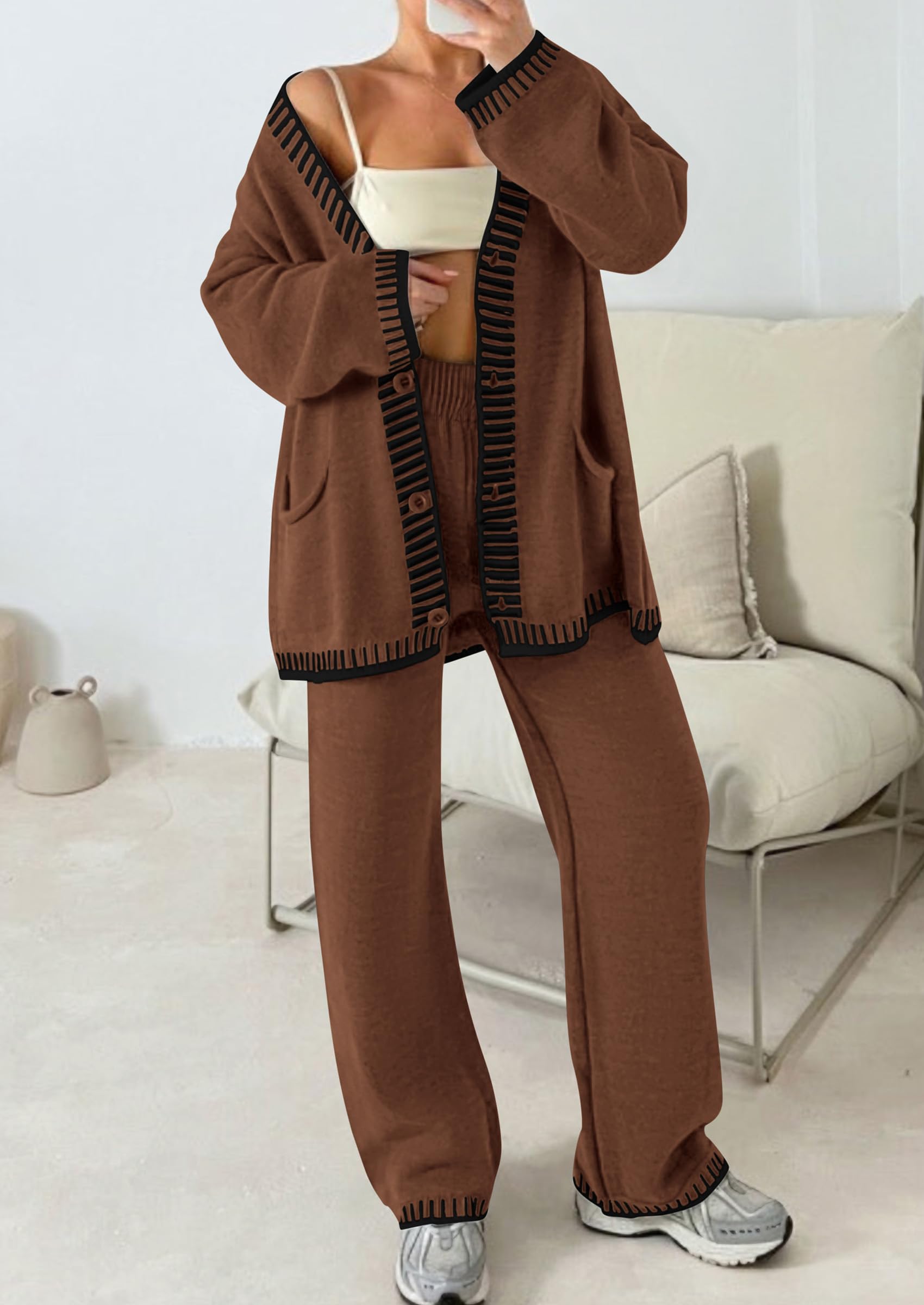 Women's Fall 2 Piece Matching Cozy Knit Sweater Lounge Sets