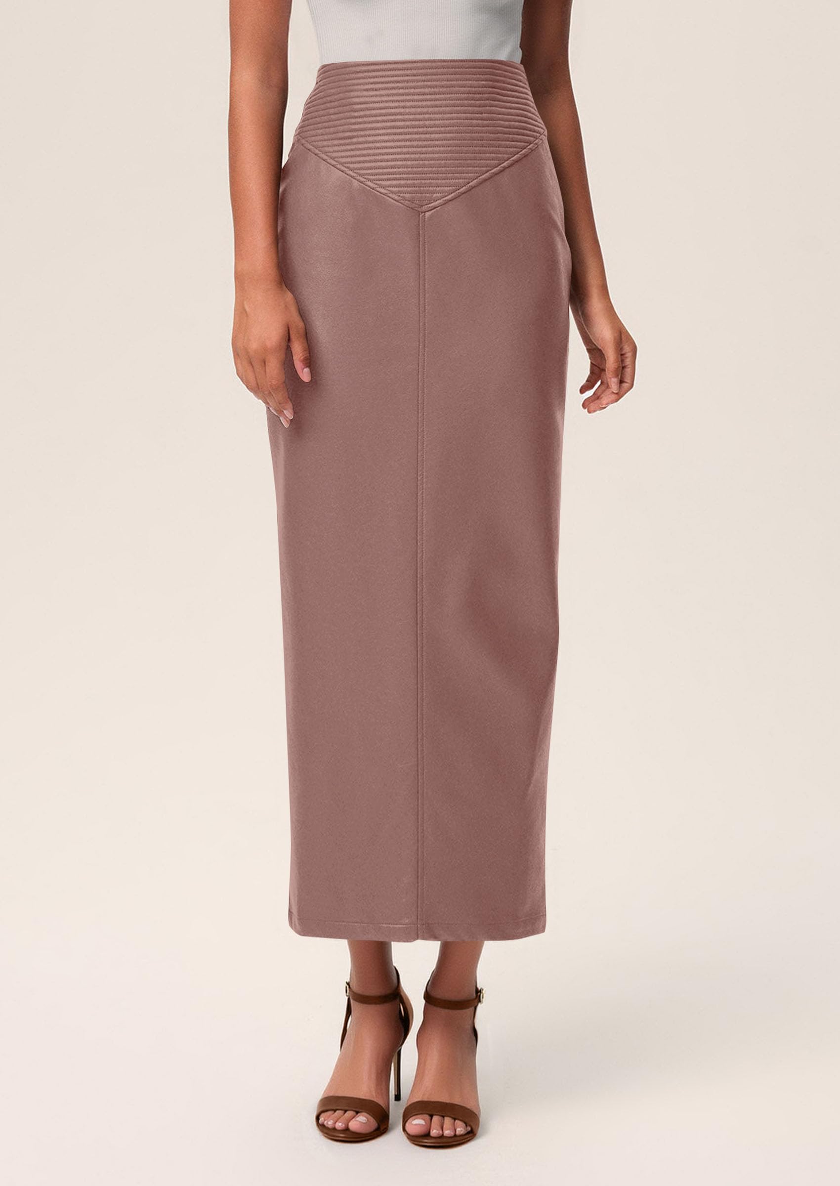 Women's Faux Leather High Waisted Maxi Skirts,Pink,XS