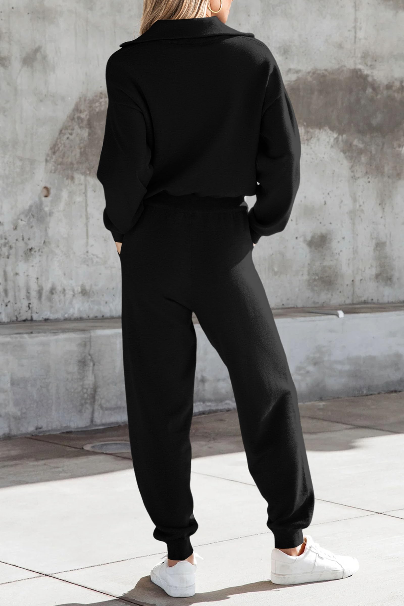 Women's 2 Piece Sweatsuits Set Fall Outfits(Black,S)