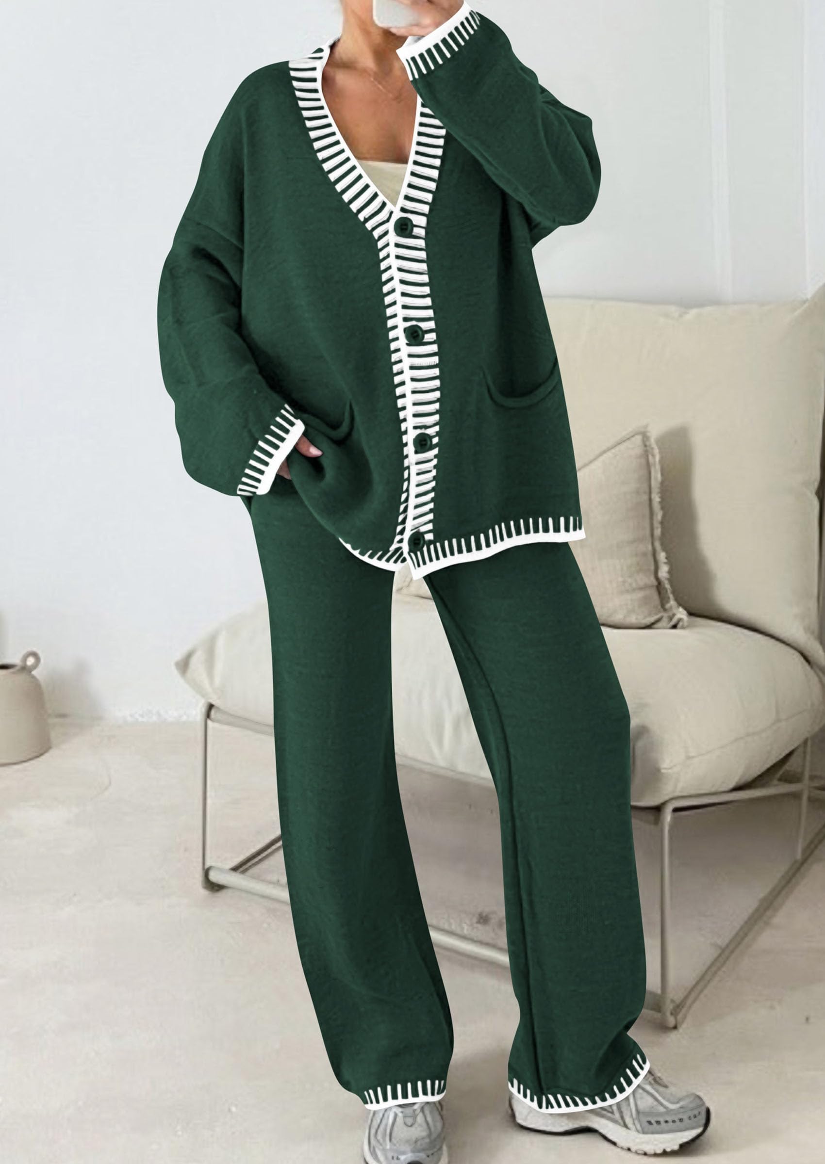 Women's Fall 2 Piece Matching Cozy Knit Sweater Lounge Sets