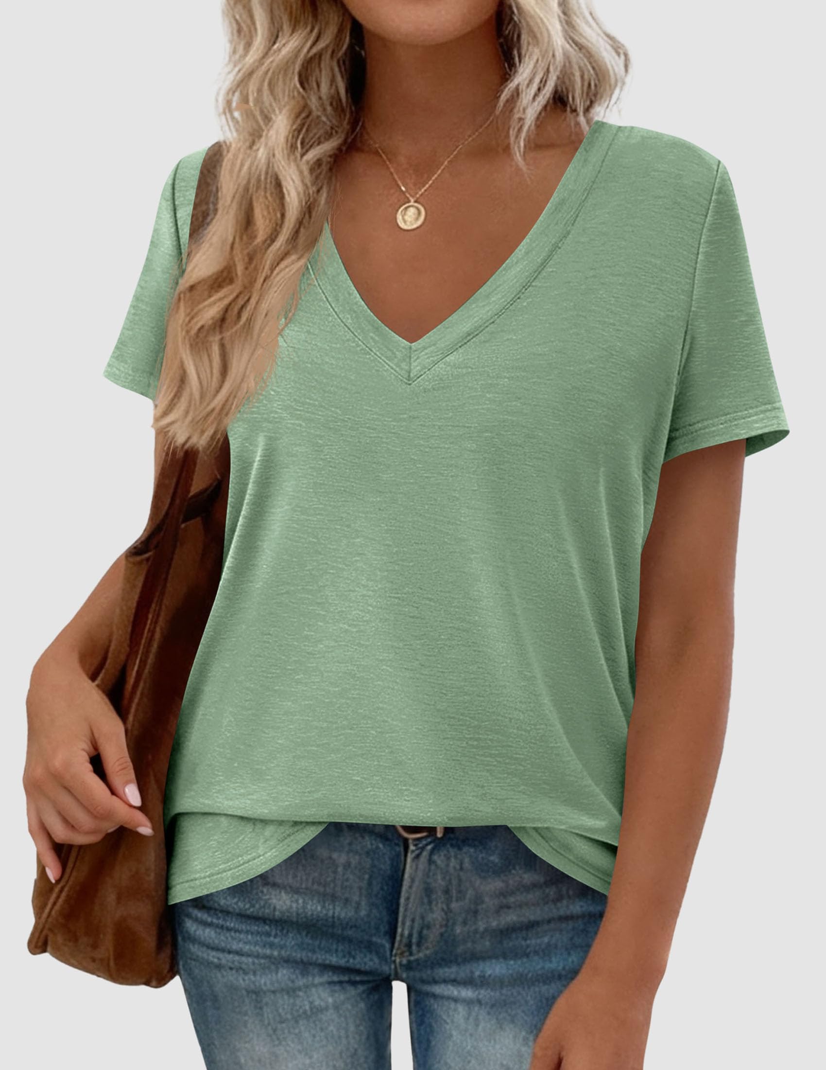 Womens Tops Short Sleeve Oversized Tshirts, Light Green,S
