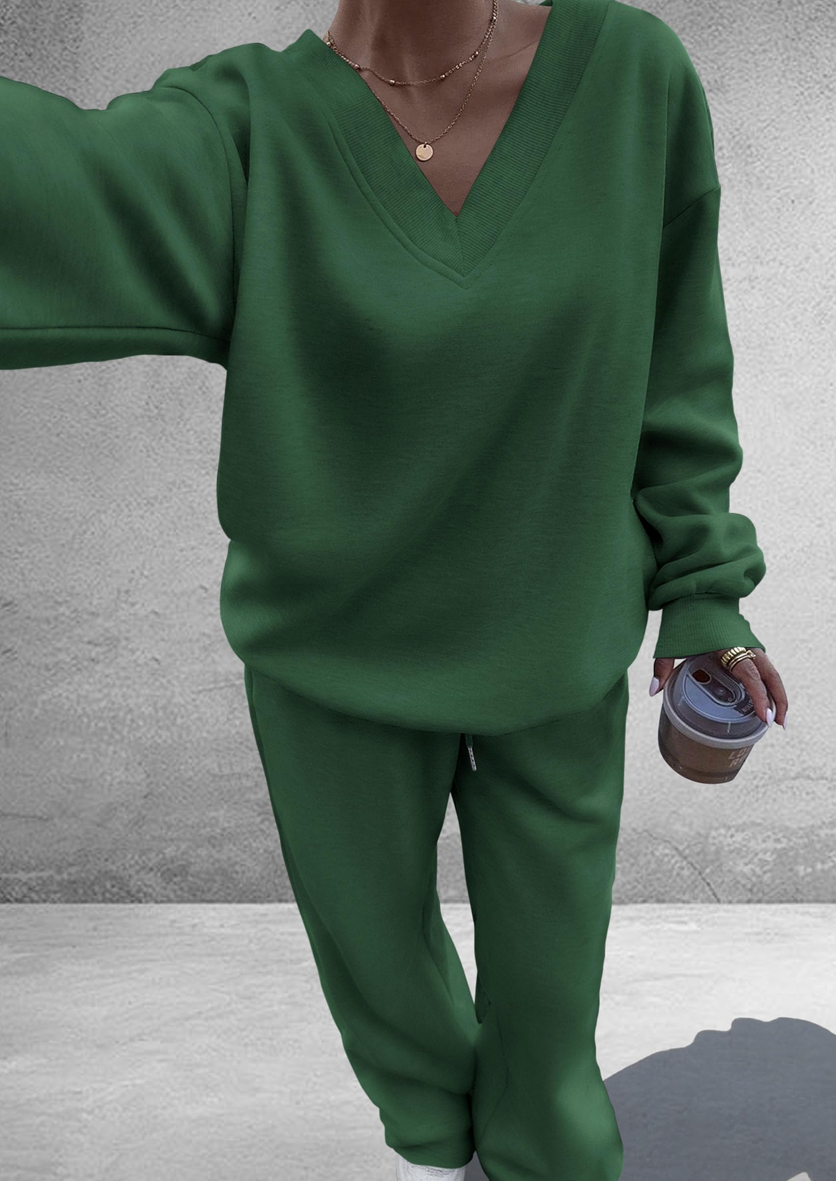 Womens 2 Piece Outfits Fall Sweatsuits,Dark Green,S
