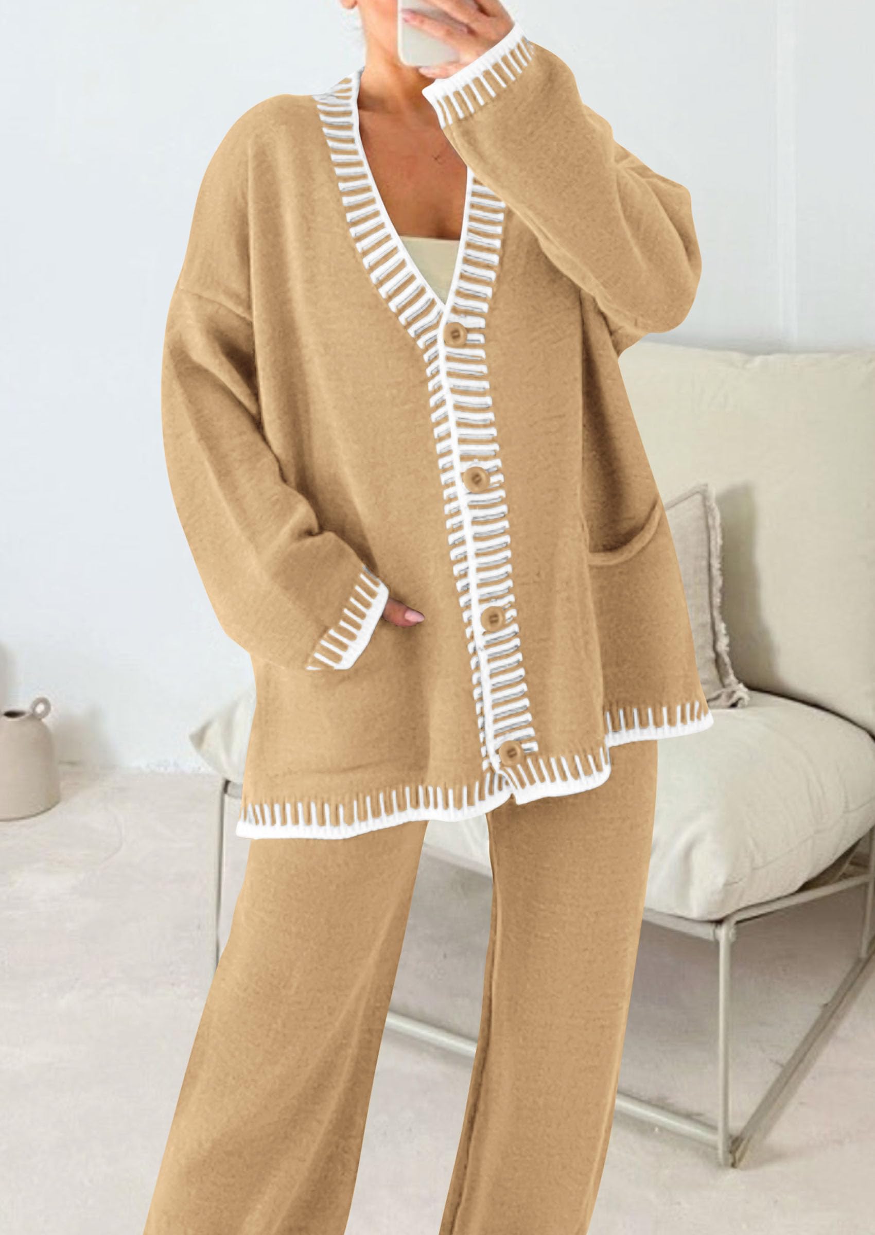 Women's Fall 2 Piece Matching Cozy Knit Sweater Lounge Sets