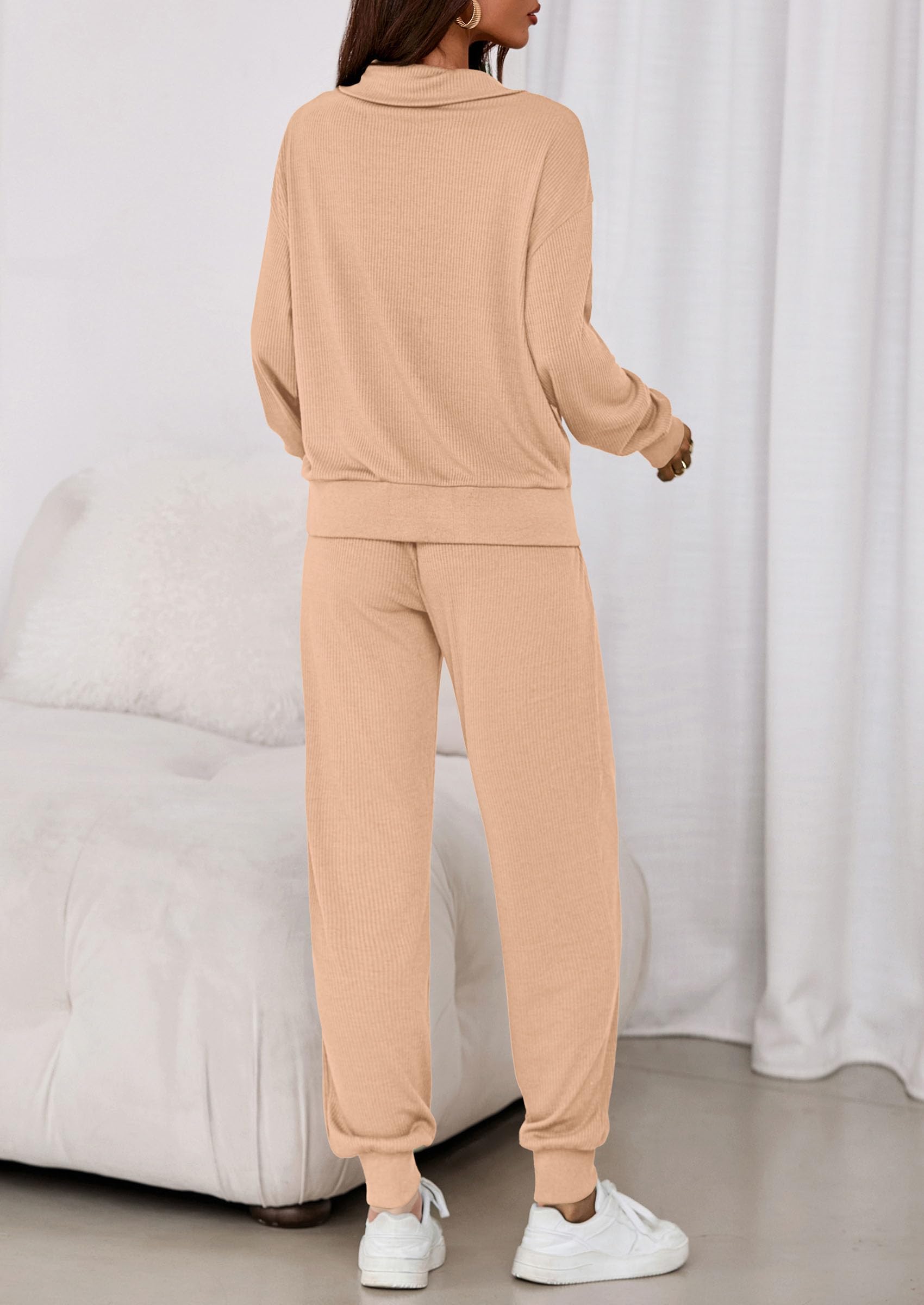 Airport Travel Outfit Women Ribbed Knit Matching Lounge Sets