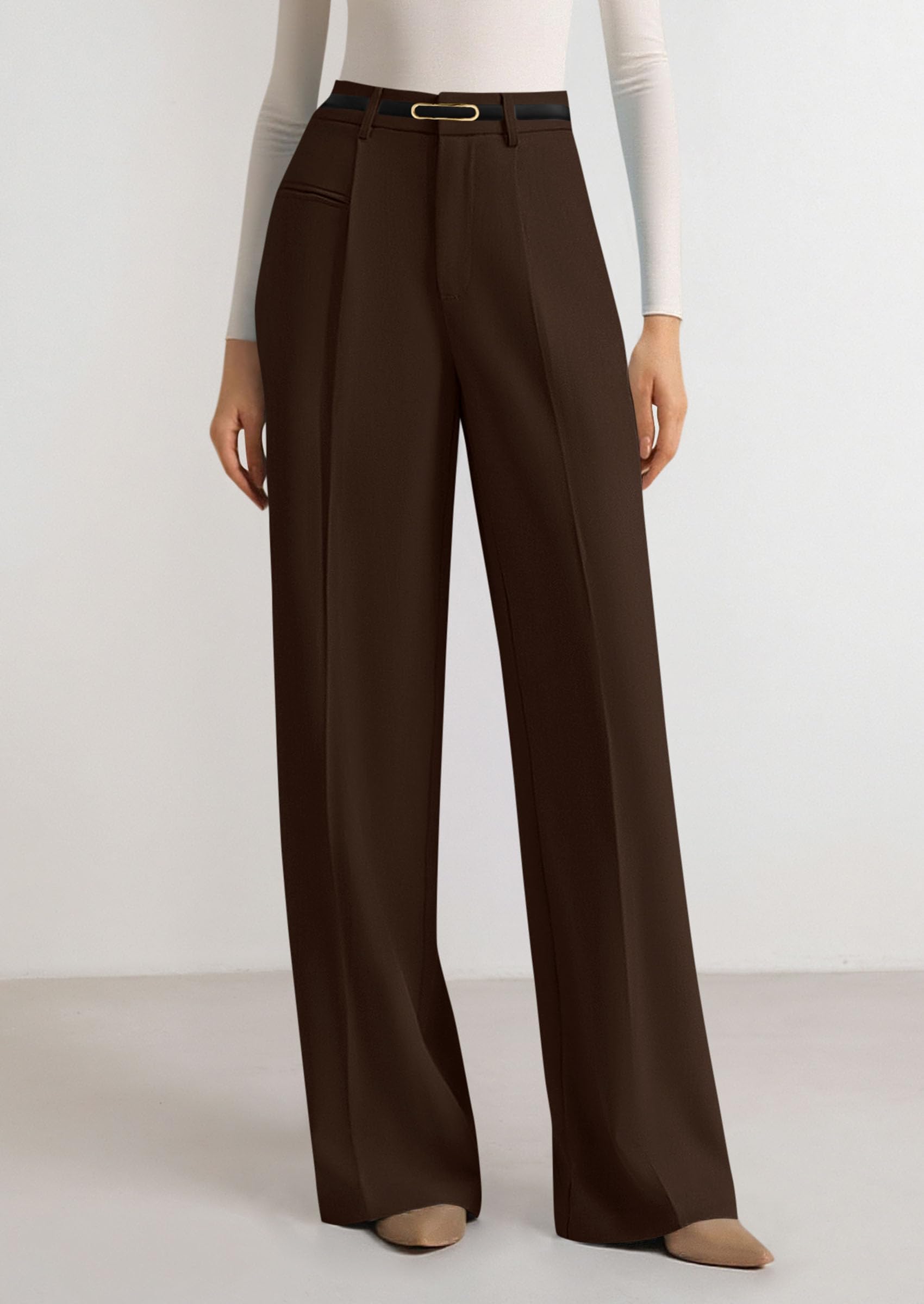 Women's Tailored Wide Leg Work Dress Pants,Dark Brown,XS