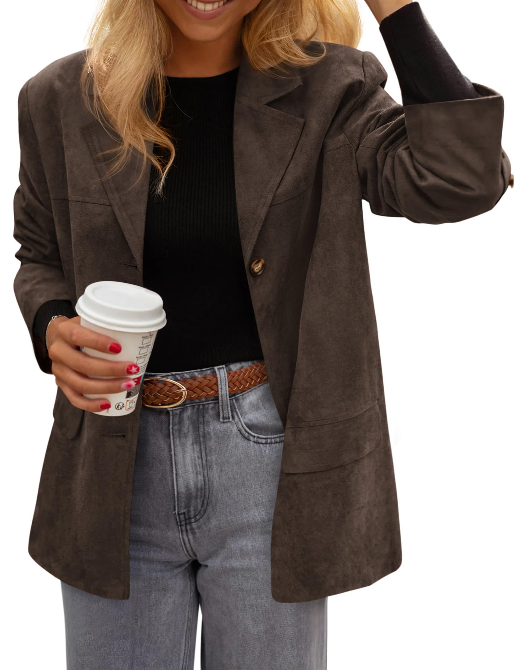 Blazers for Women Western Fall Faux Suede Jacket Dark Brown