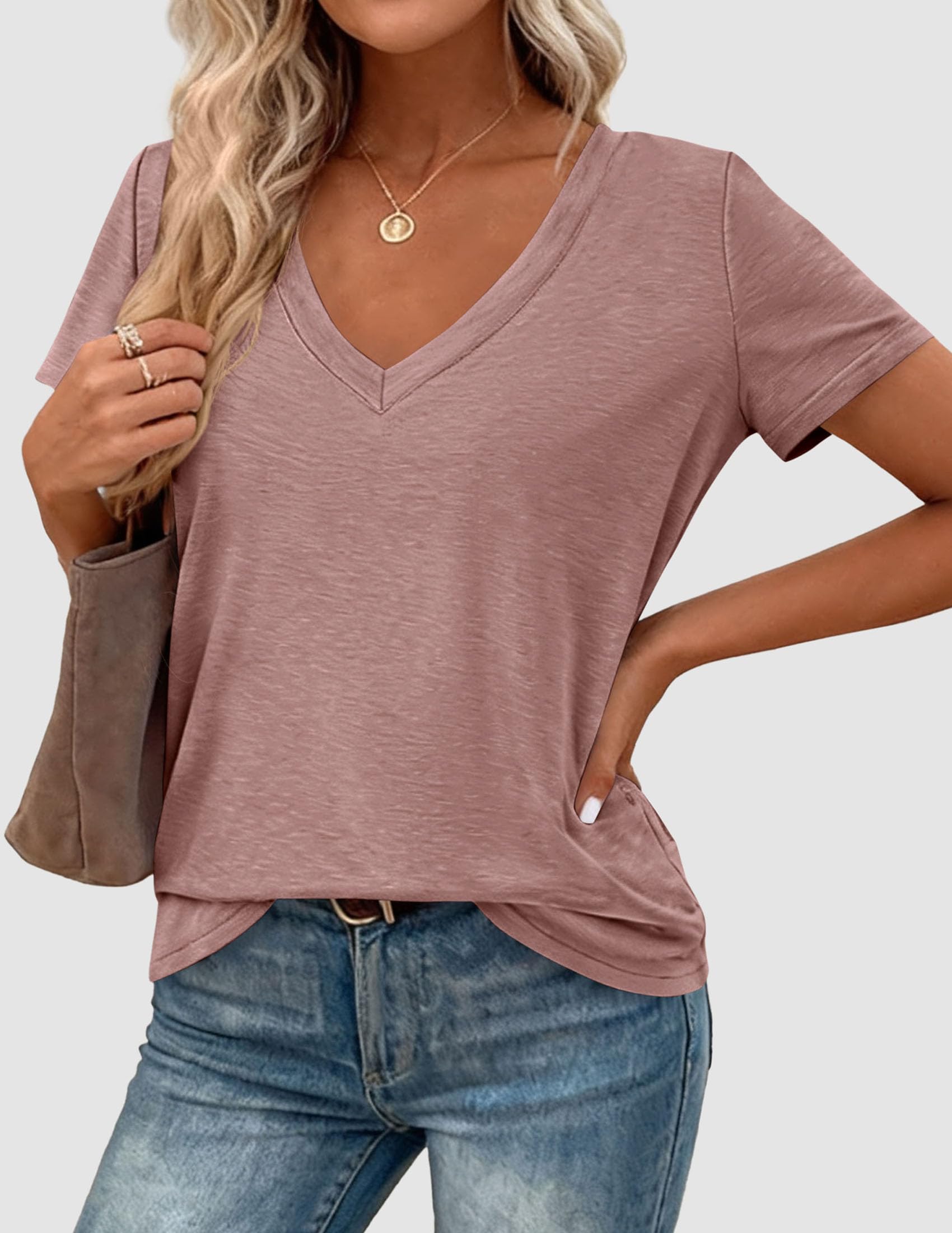 Womens Tops Short Sleeve Oversized Tshirts, Dusty Pink,S