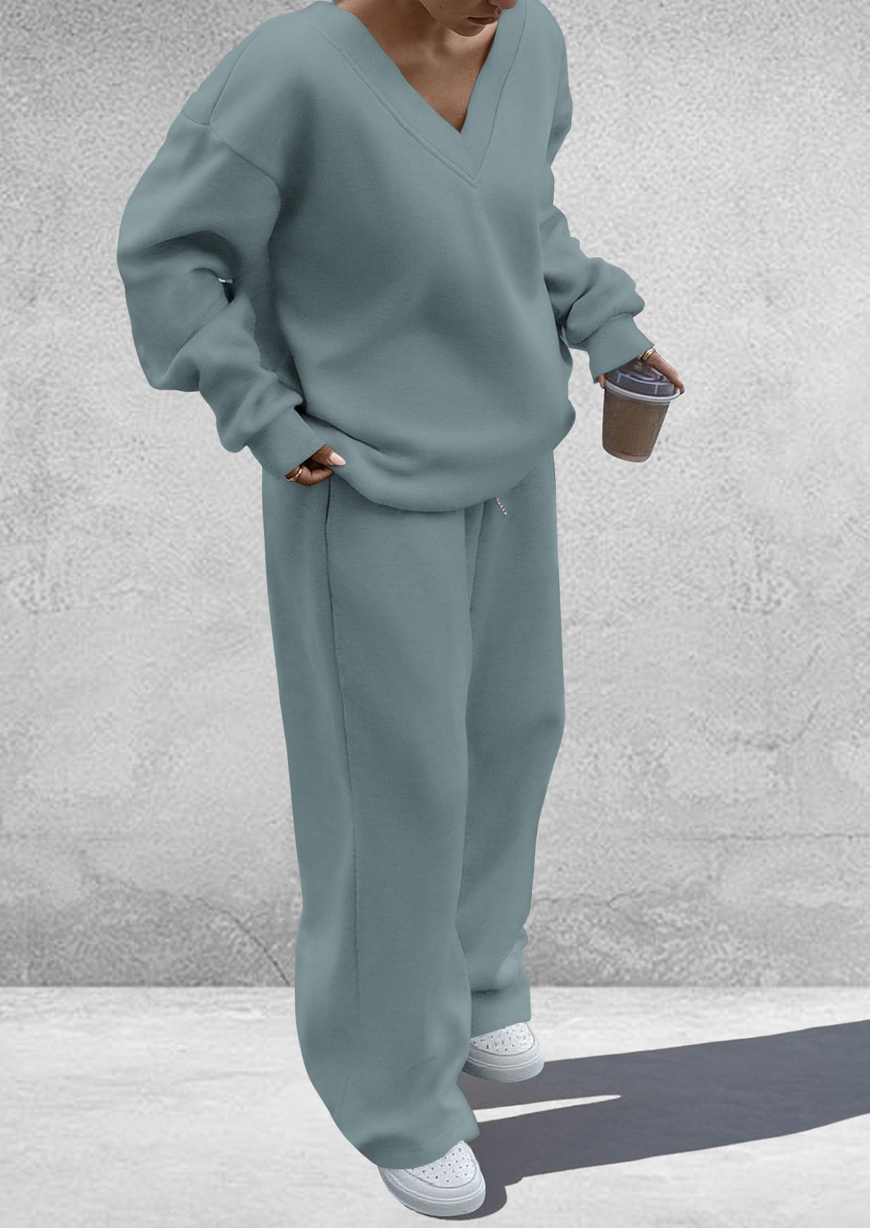 Womens 2 Piece Outfits Fall Sweatsuits,Grey Blue,S