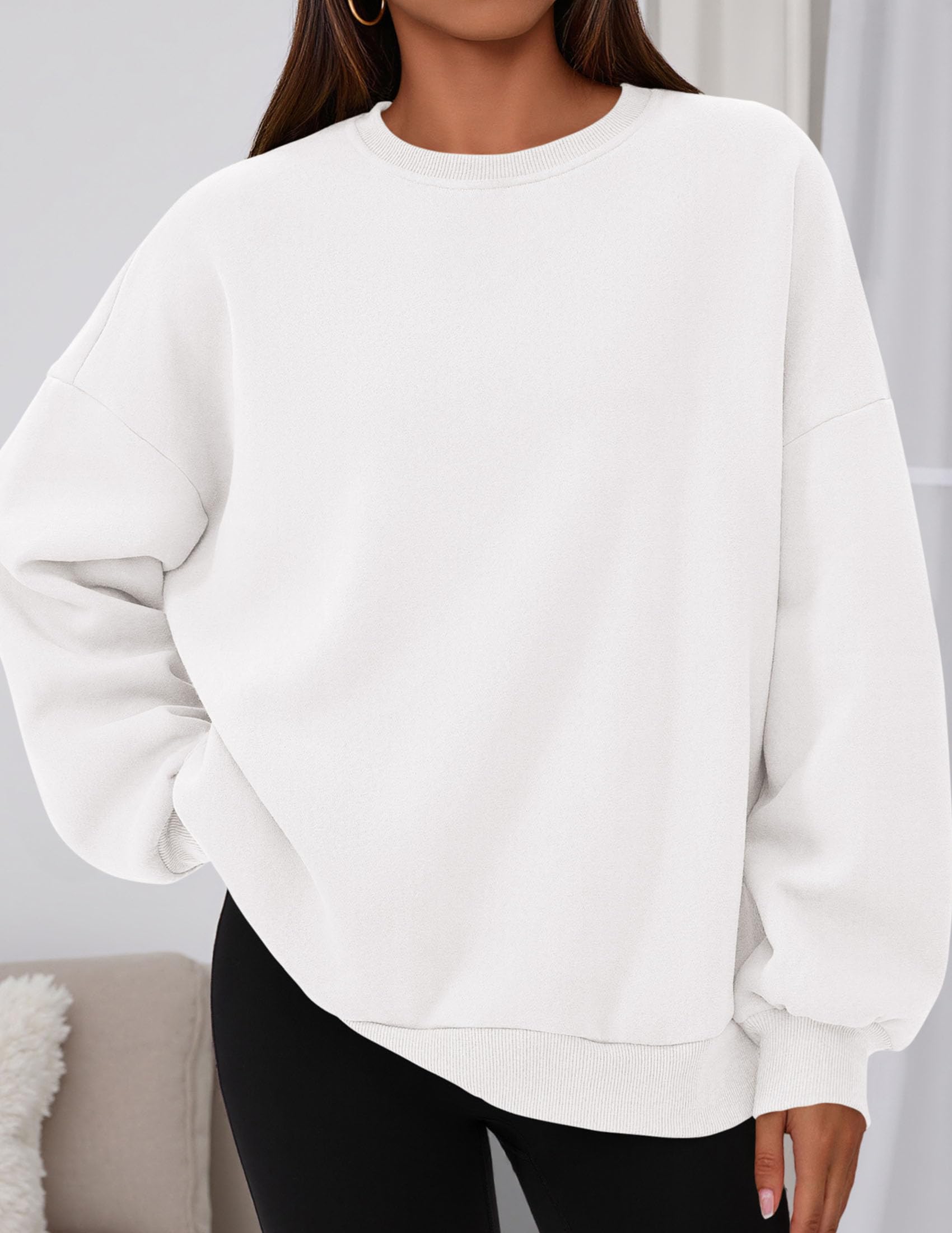 Womens Oversized Crewneck Sweatshirt 2026 Fall Outfits White