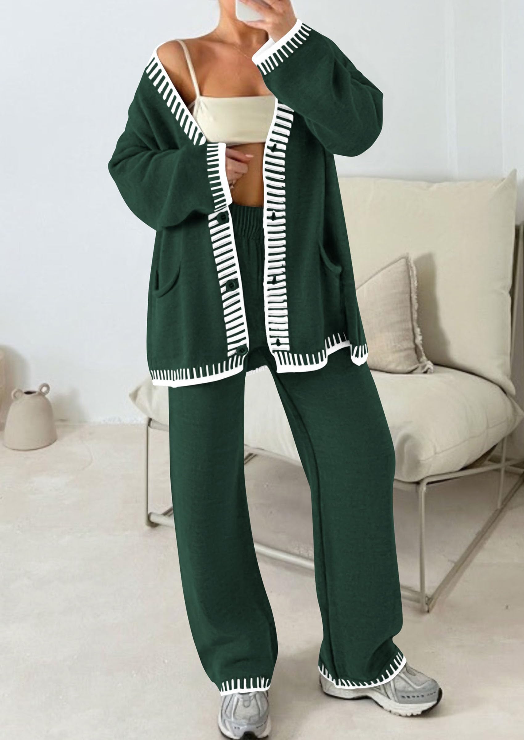 Women's Fall 2 Piece Matching Cozy Knit Sweater Lounge Sets
