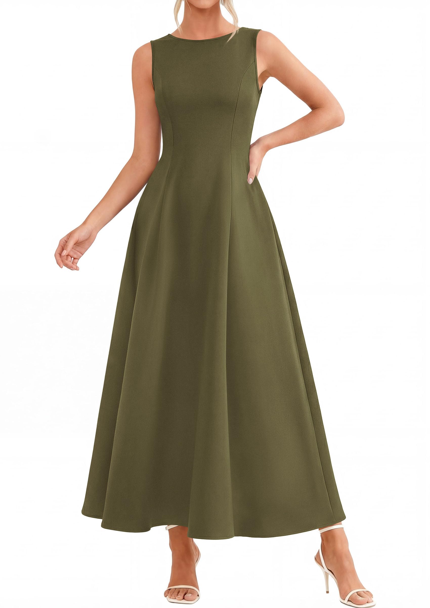 Women's Sleeveless Summer Elegant Maxi Dresses, Army Green,S